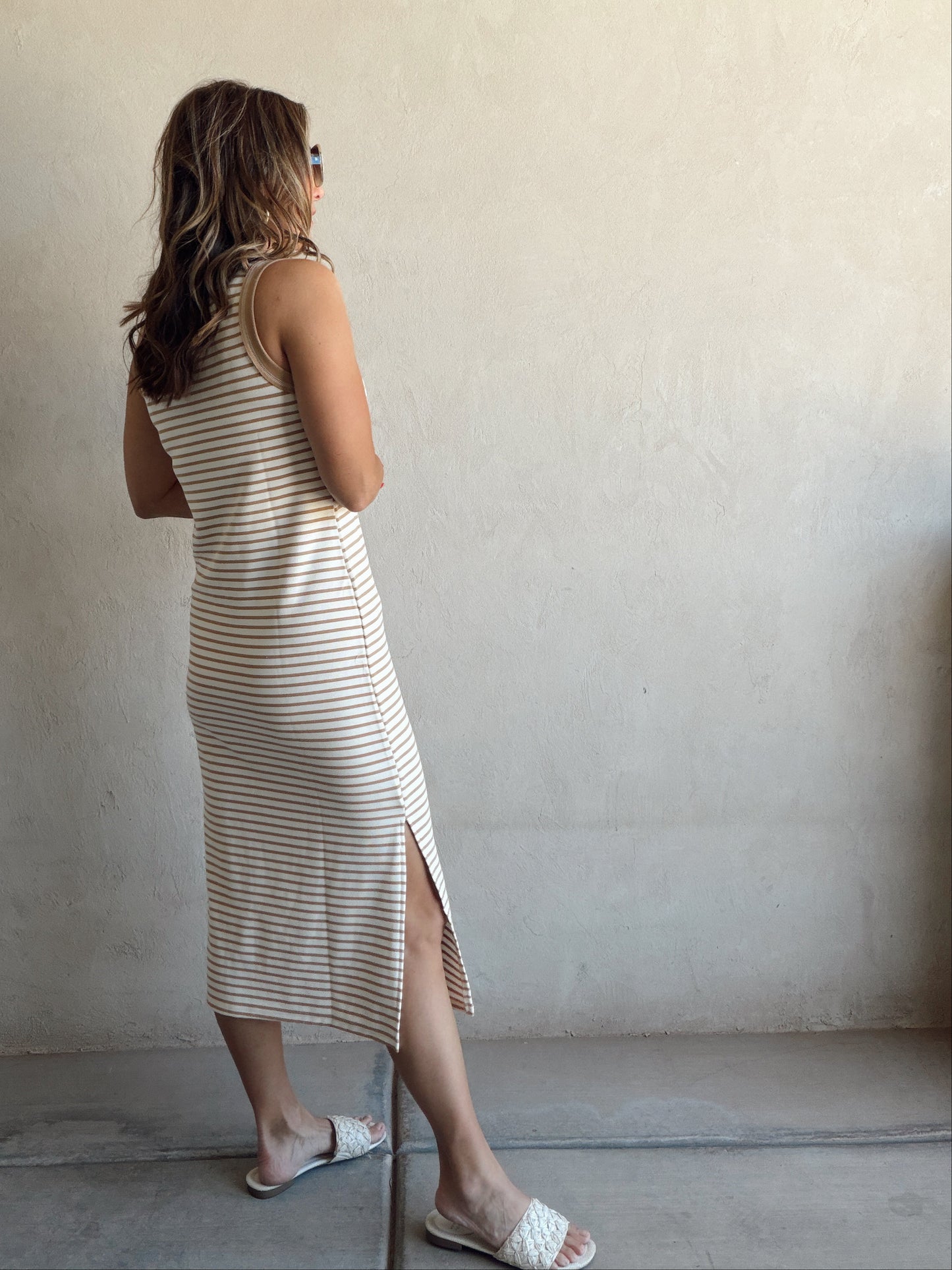 Iris Dress in Camel & Cream