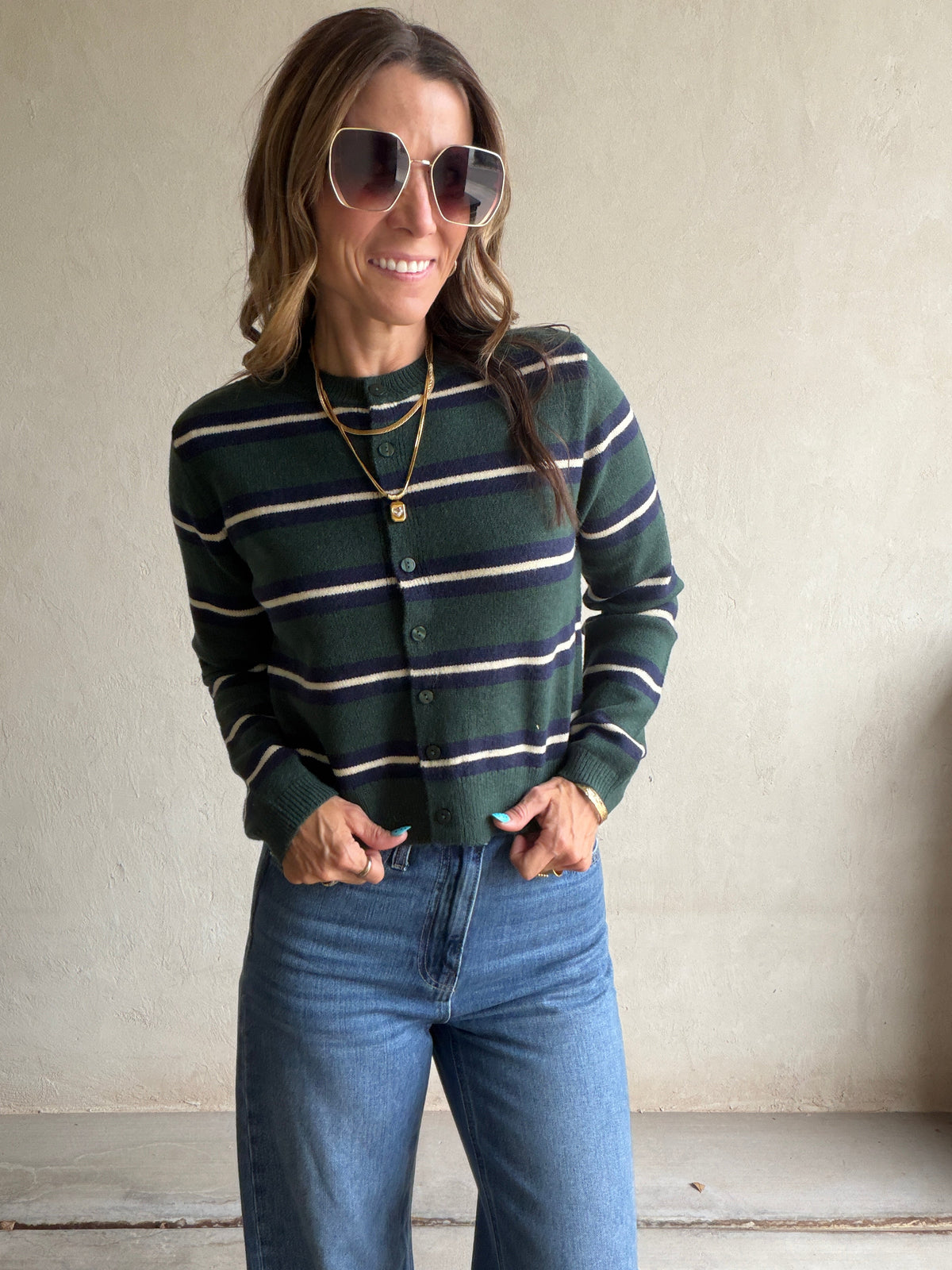 Kimberly Striped Sweater in Hunter Green