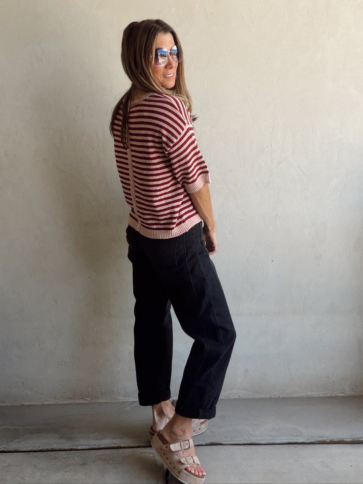 Emerald Striped Top in Mauve & Burgundy
