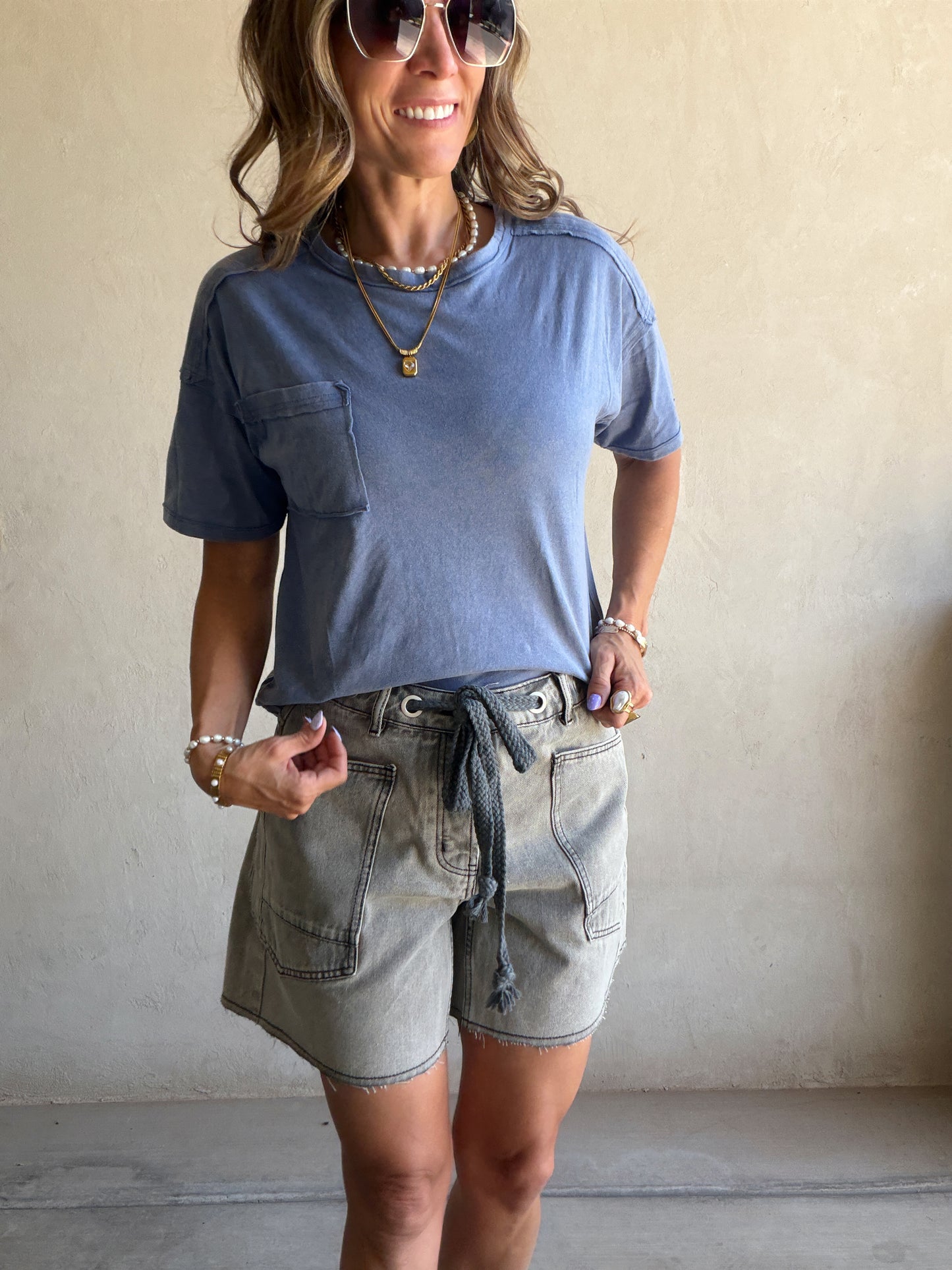 Anna Mineral Wash Top in Blue