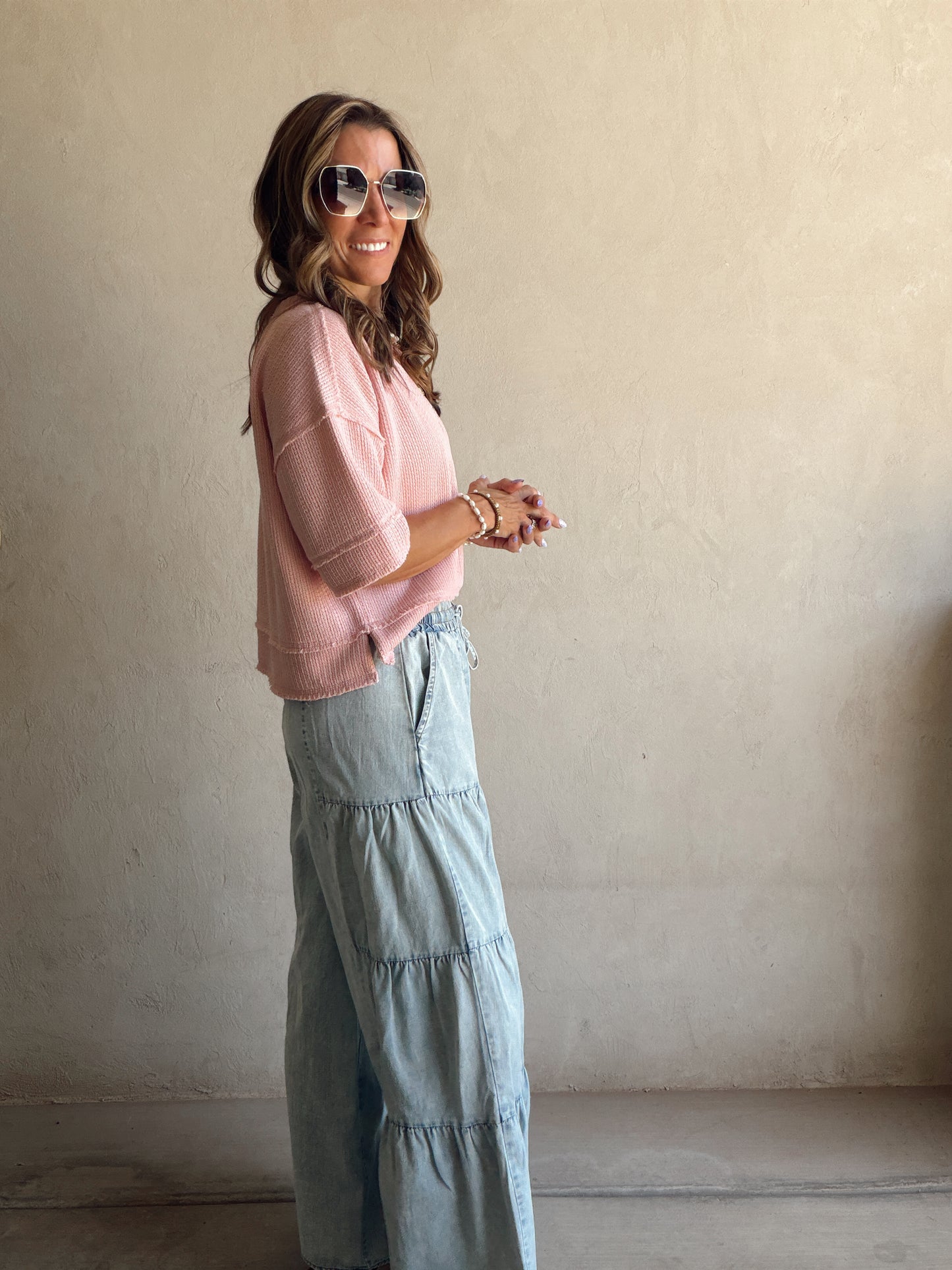 Tyra Tiered Pants in Light Wash