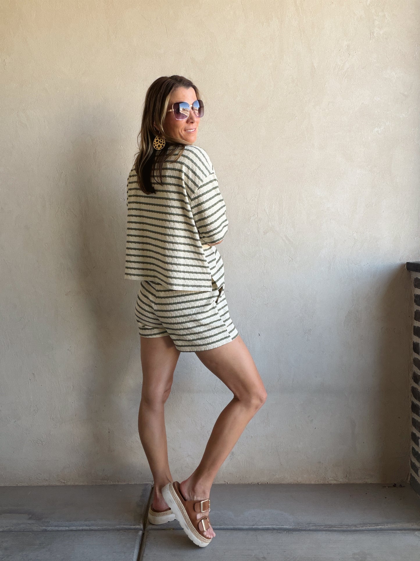 Kendall Striped Set in Olive & Oatmeal