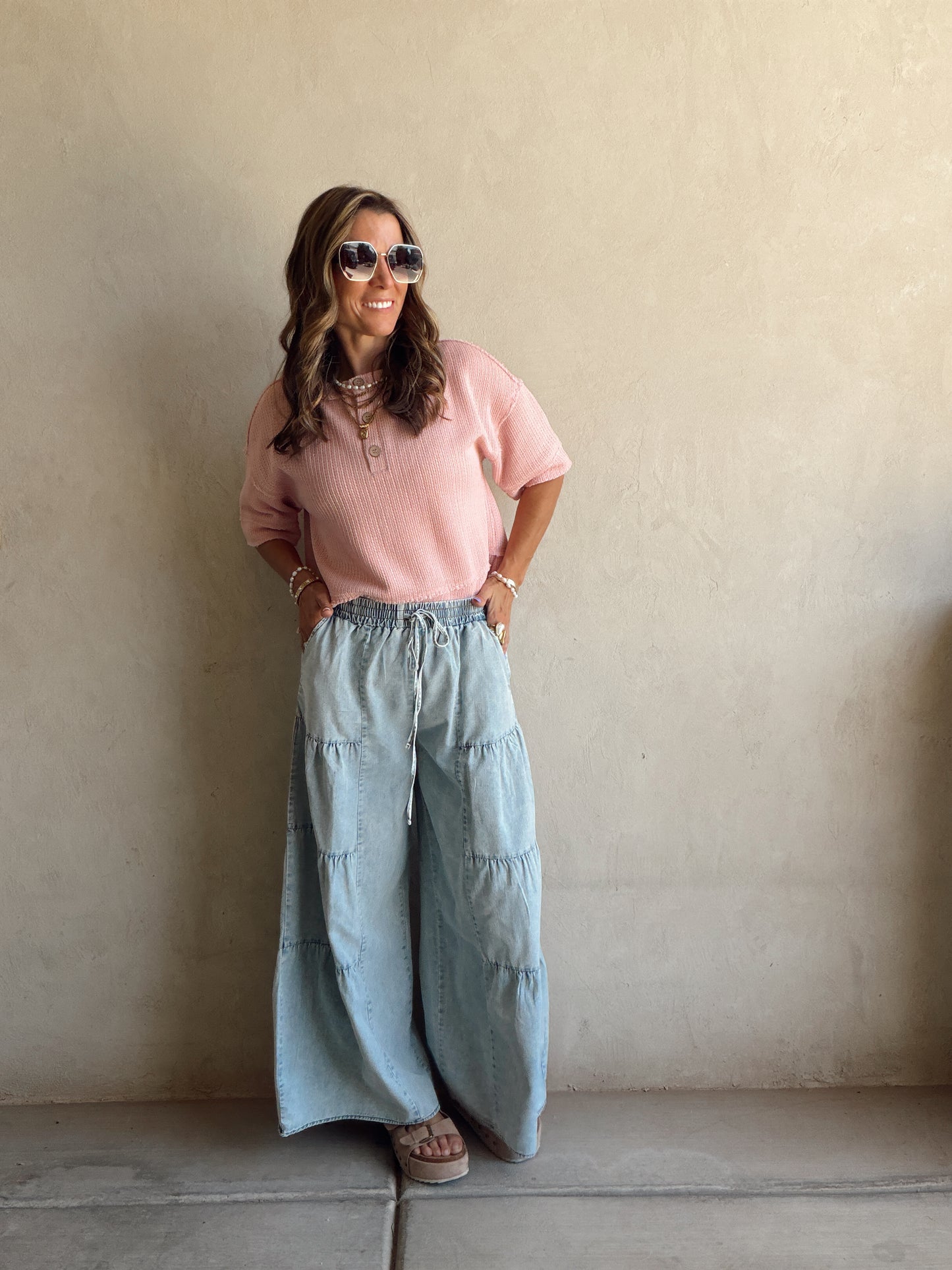 Tyra Tiered Pants in Light Wash