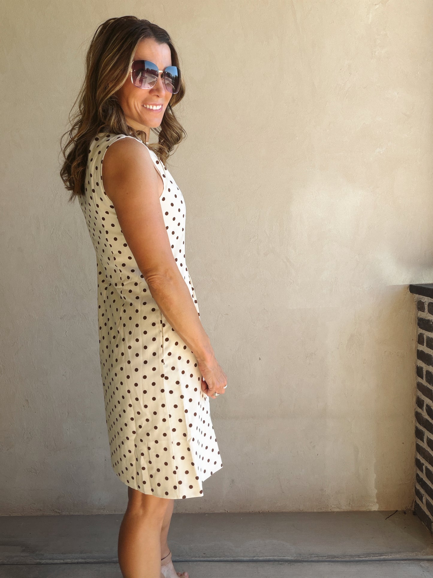 Keelee Polka Dot Dress in Cream & Brown