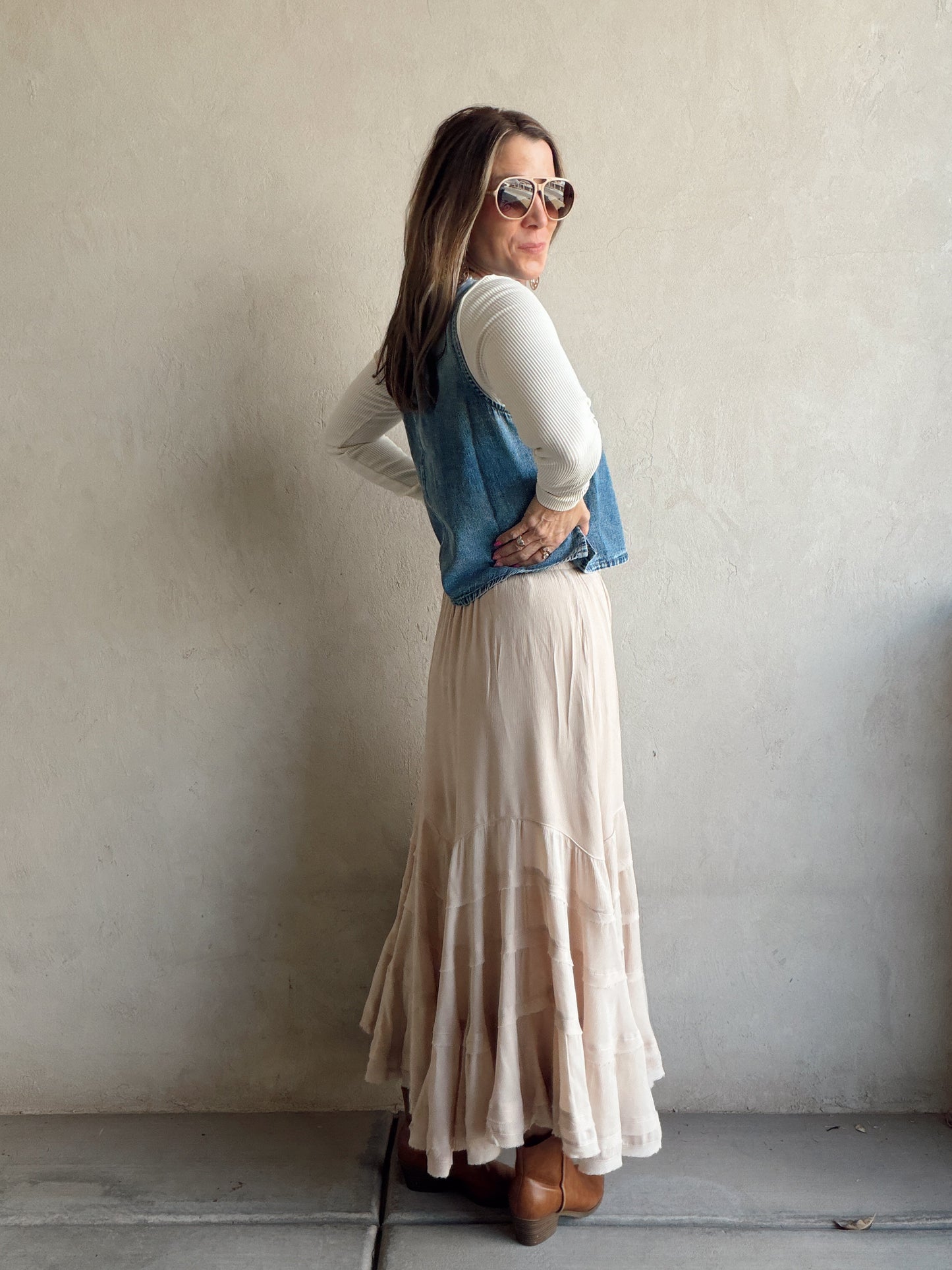 Paisley Boho Skirt in Light Beige