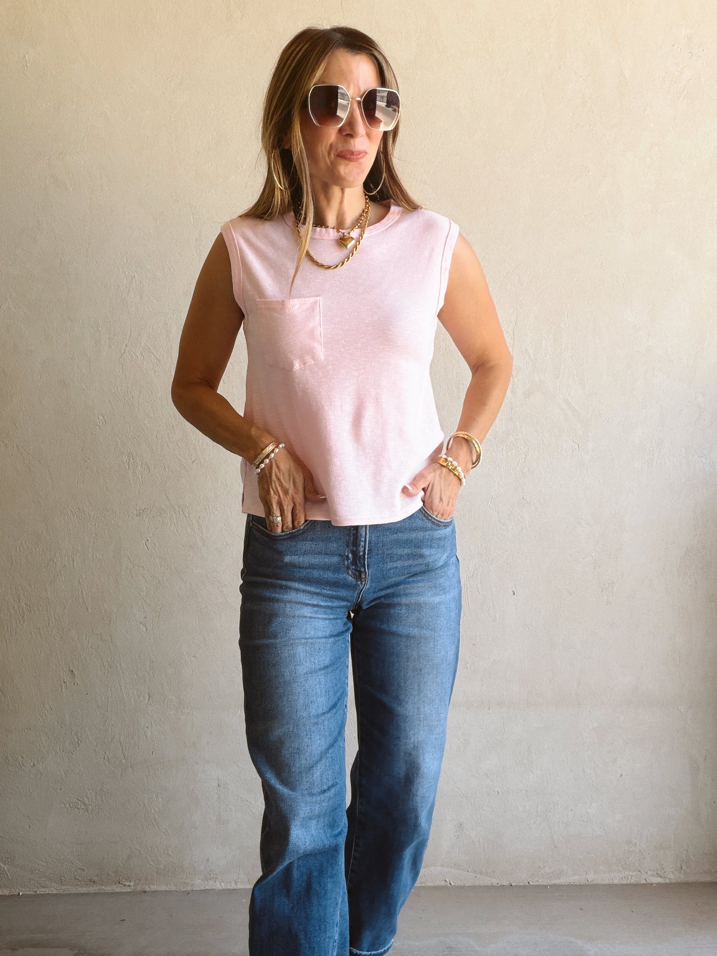 Wren Sleeveless Tank in Pink