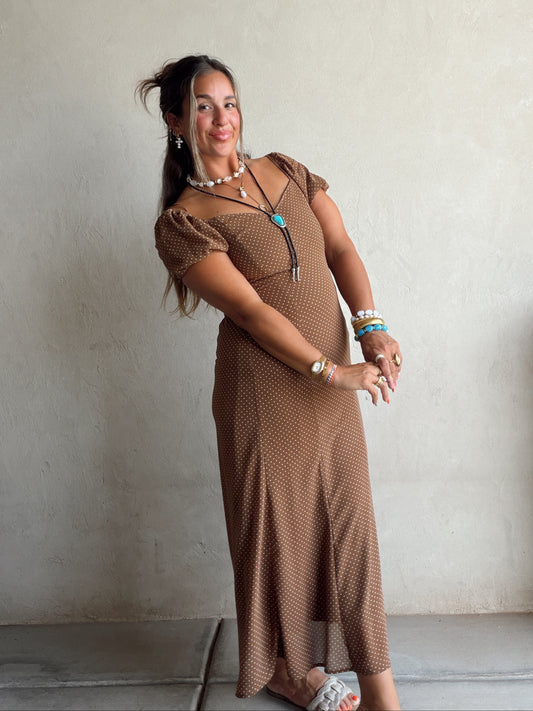 Bridget Dress in Brown Polka Dot