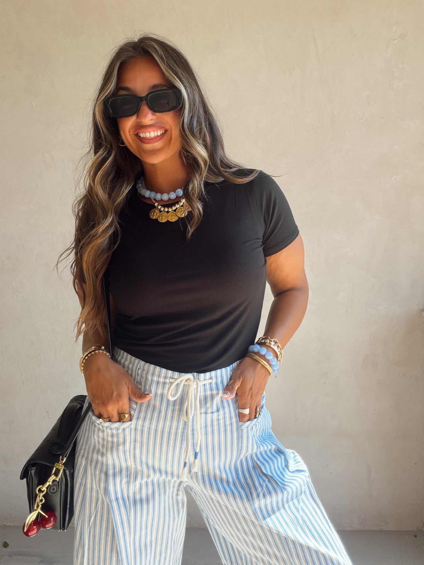 Jess Pants in Baby Blue & White