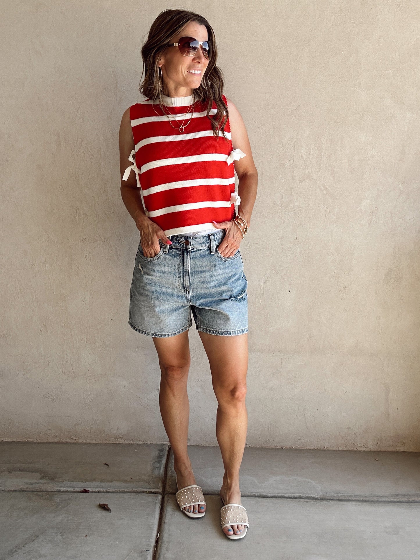 McKenna Striped Vest in Red & Cream