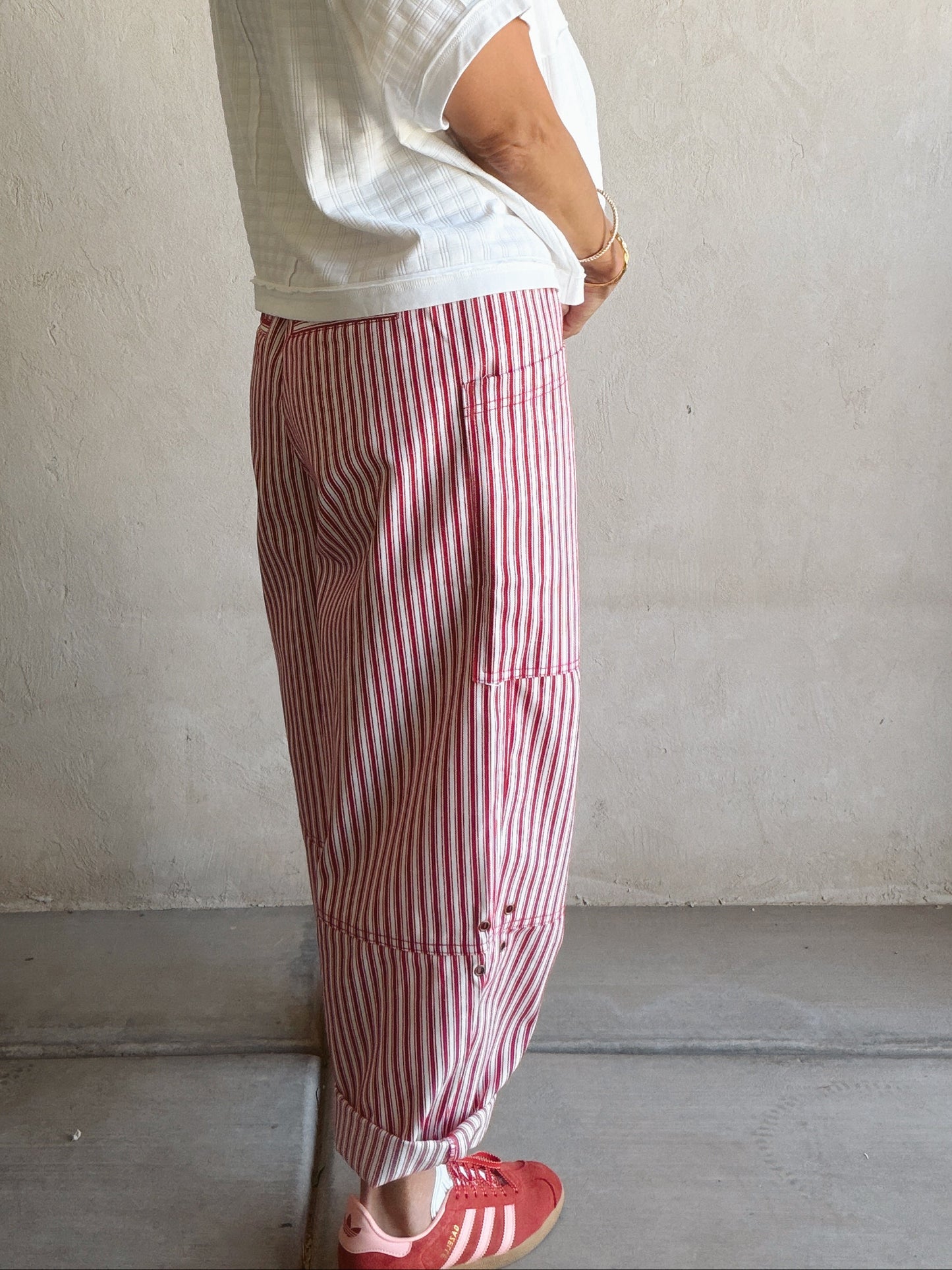 Striped Barrel Pant in Red