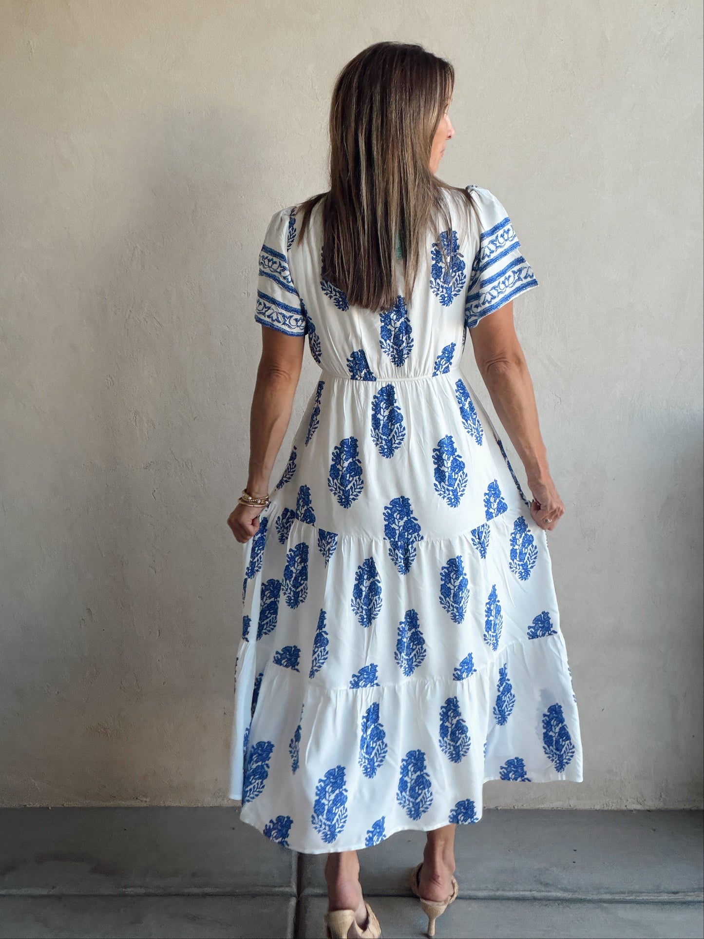 Erin Dress in Royal Blue & White
