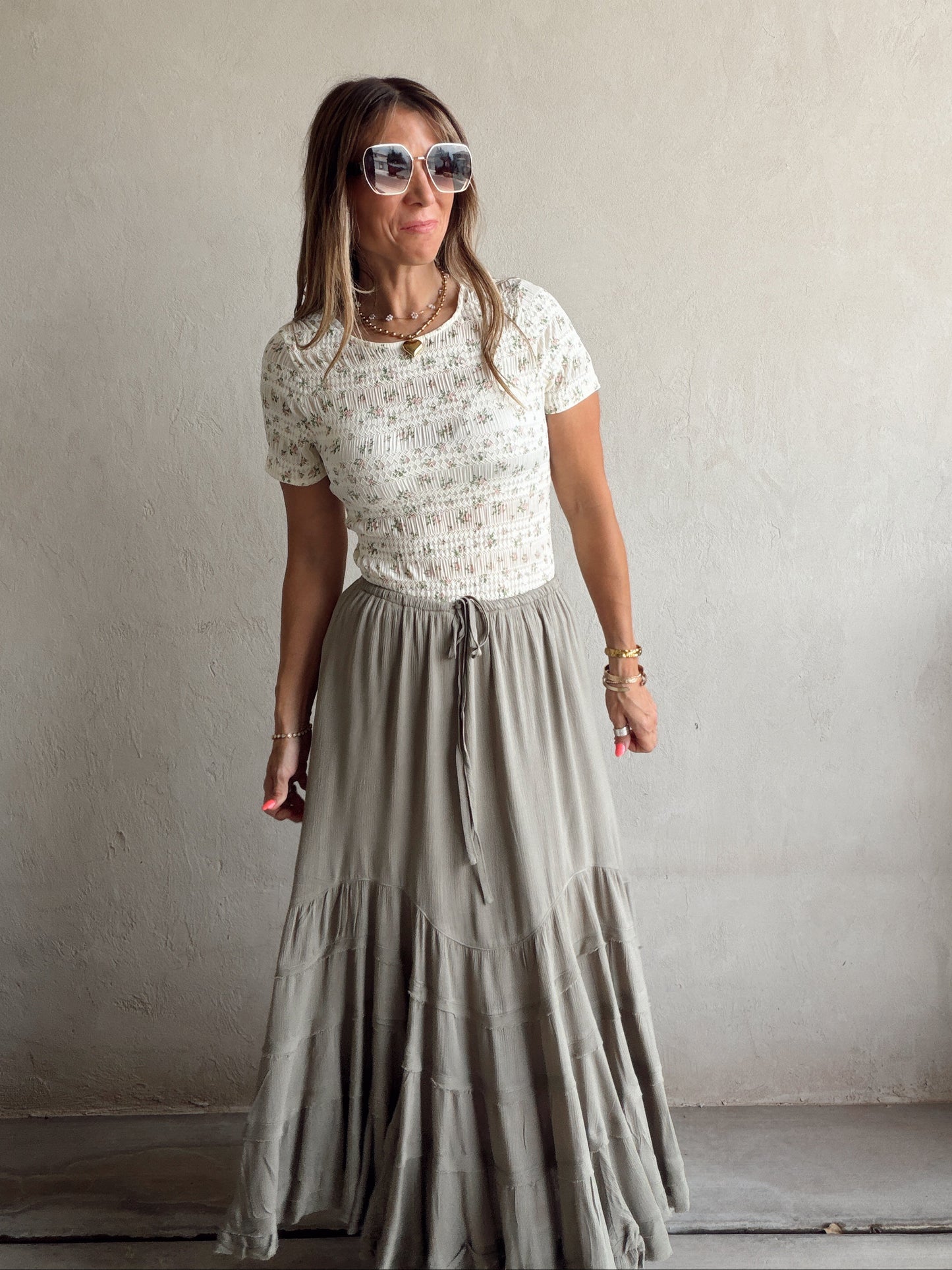 Paisley Boho Skirt in Olive