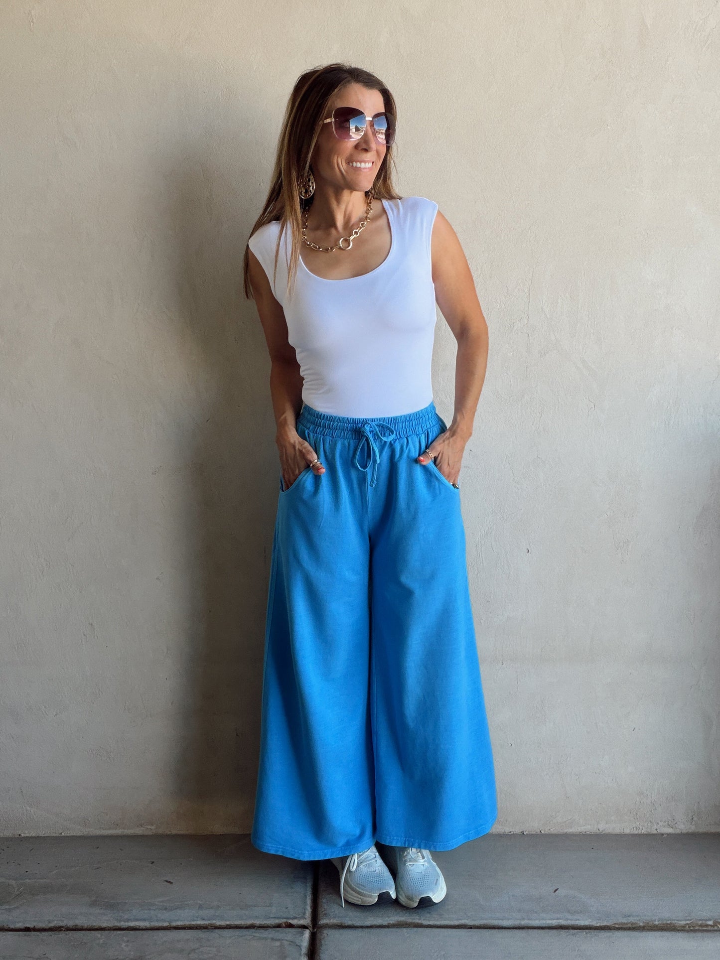 Myra Wide Leg Sweats in Bright Blue