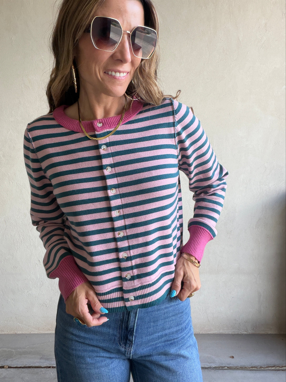 Courtney Striped Cardigan in Mauve