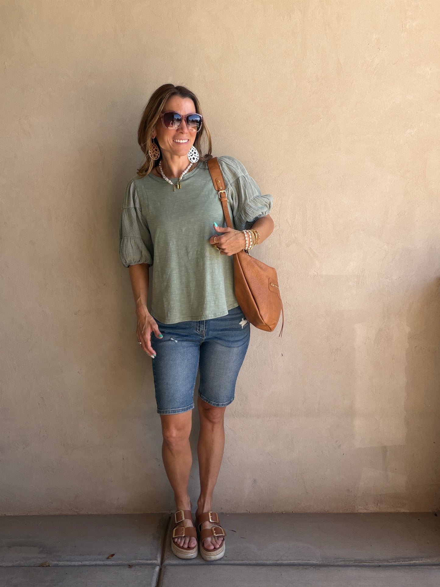 Jenny Gauze Sleeve Top in Sage