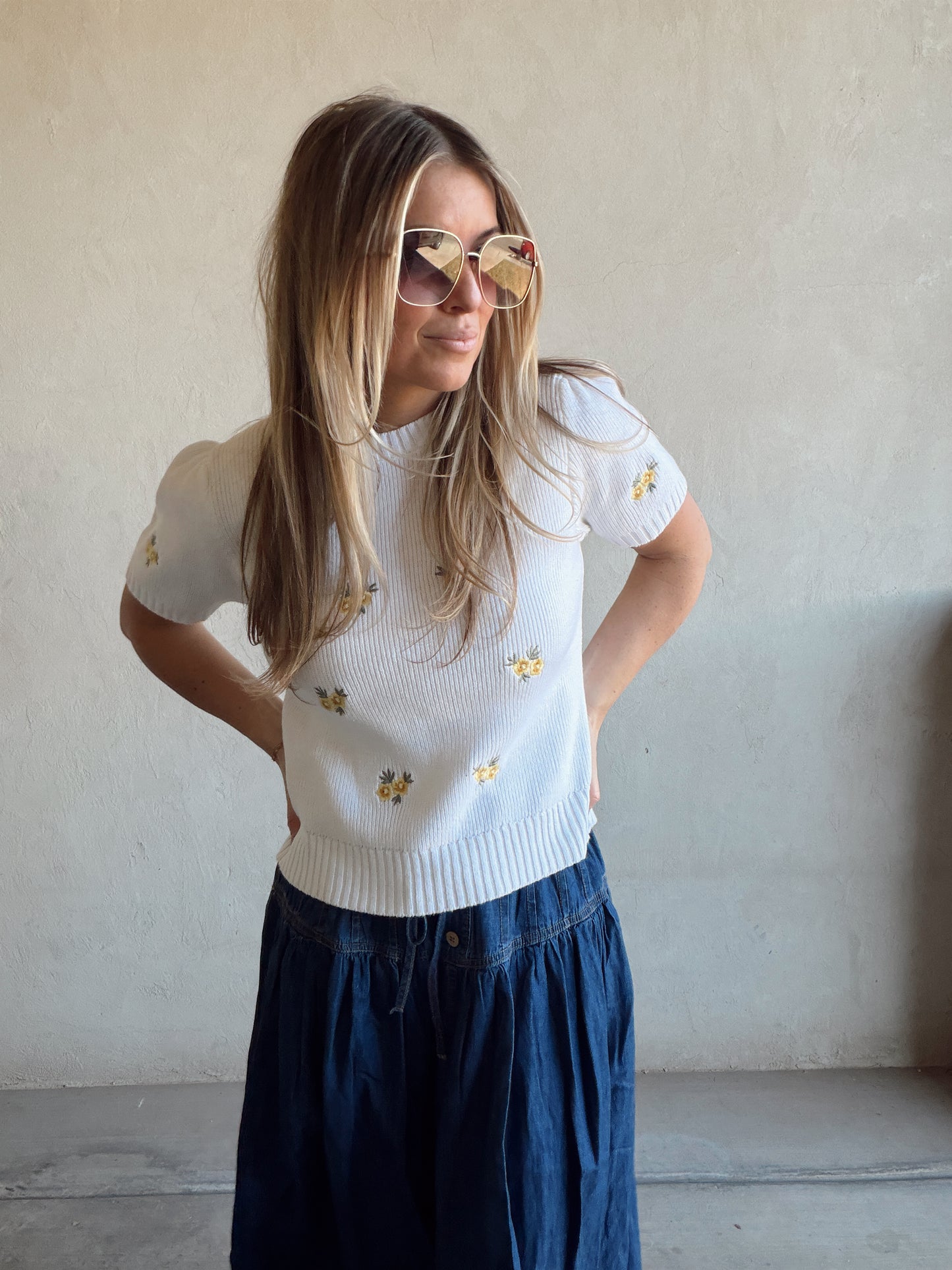 Milla Embroidered Top in Ivory