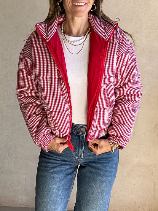 Hadley Gingham Jacket in Red & White