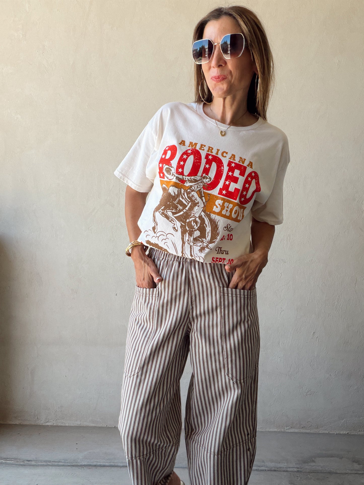 Sabrina Striped Barrel Pants in Brown