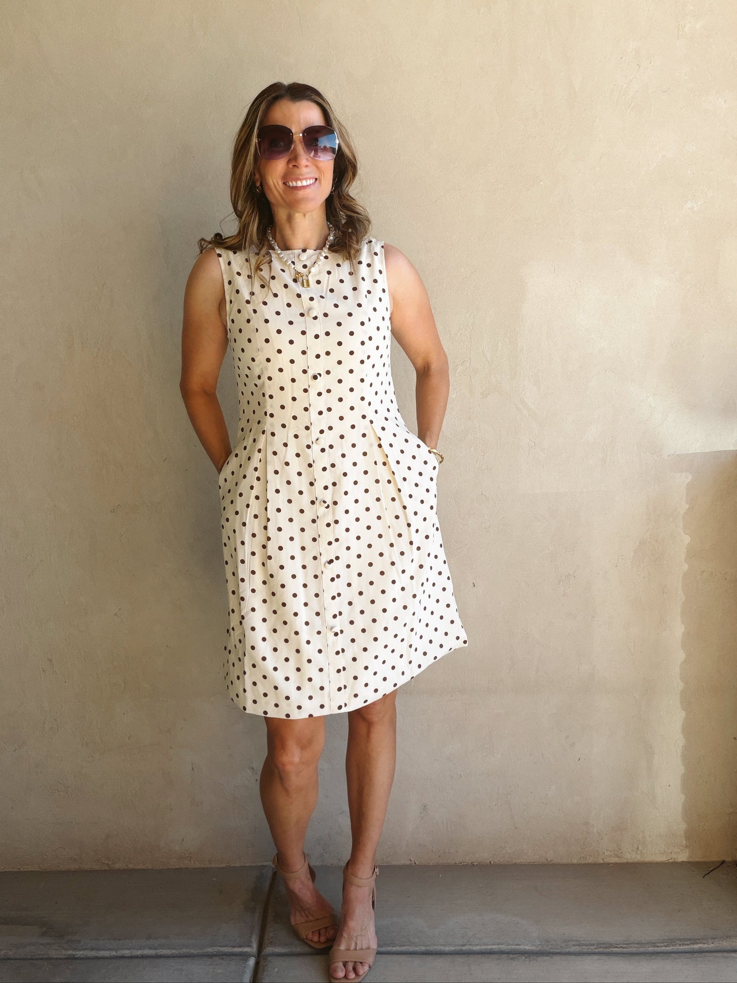 Keelee Polka Dot Dress in Cream & Brown