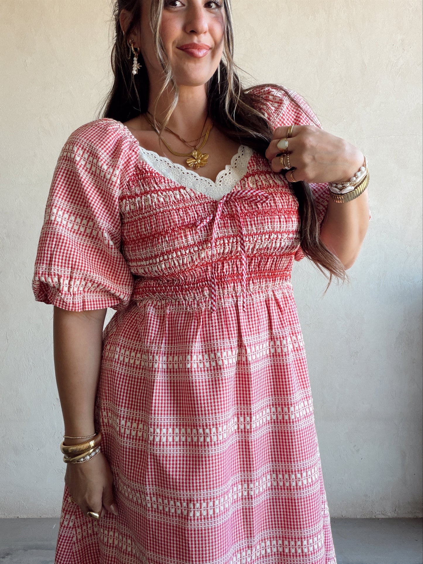 Liliana Dress in Red Check