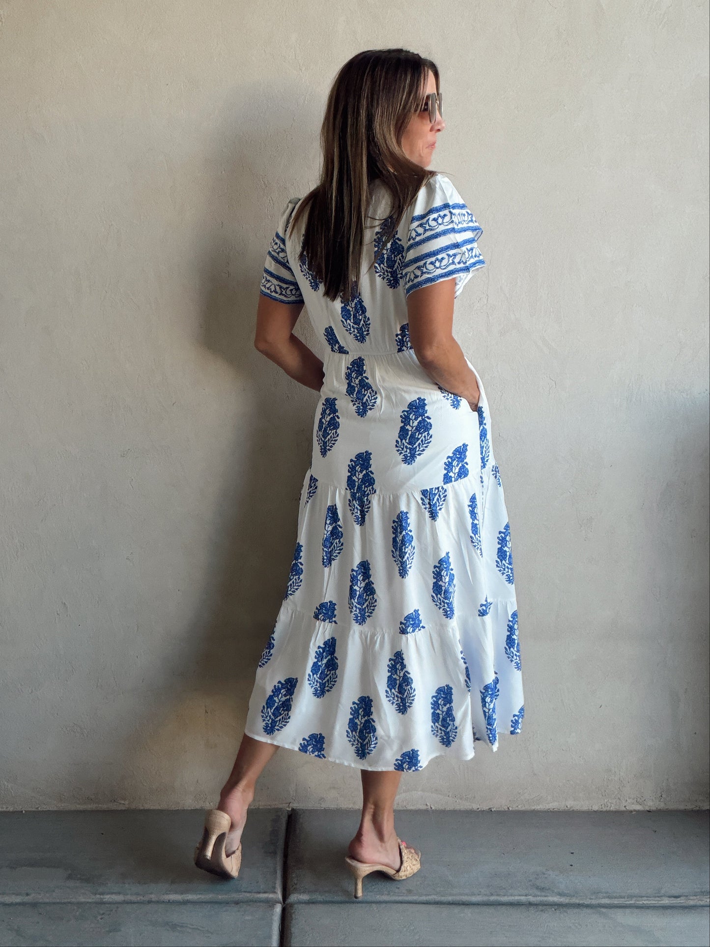 Erin Dress in Royal Blue & White