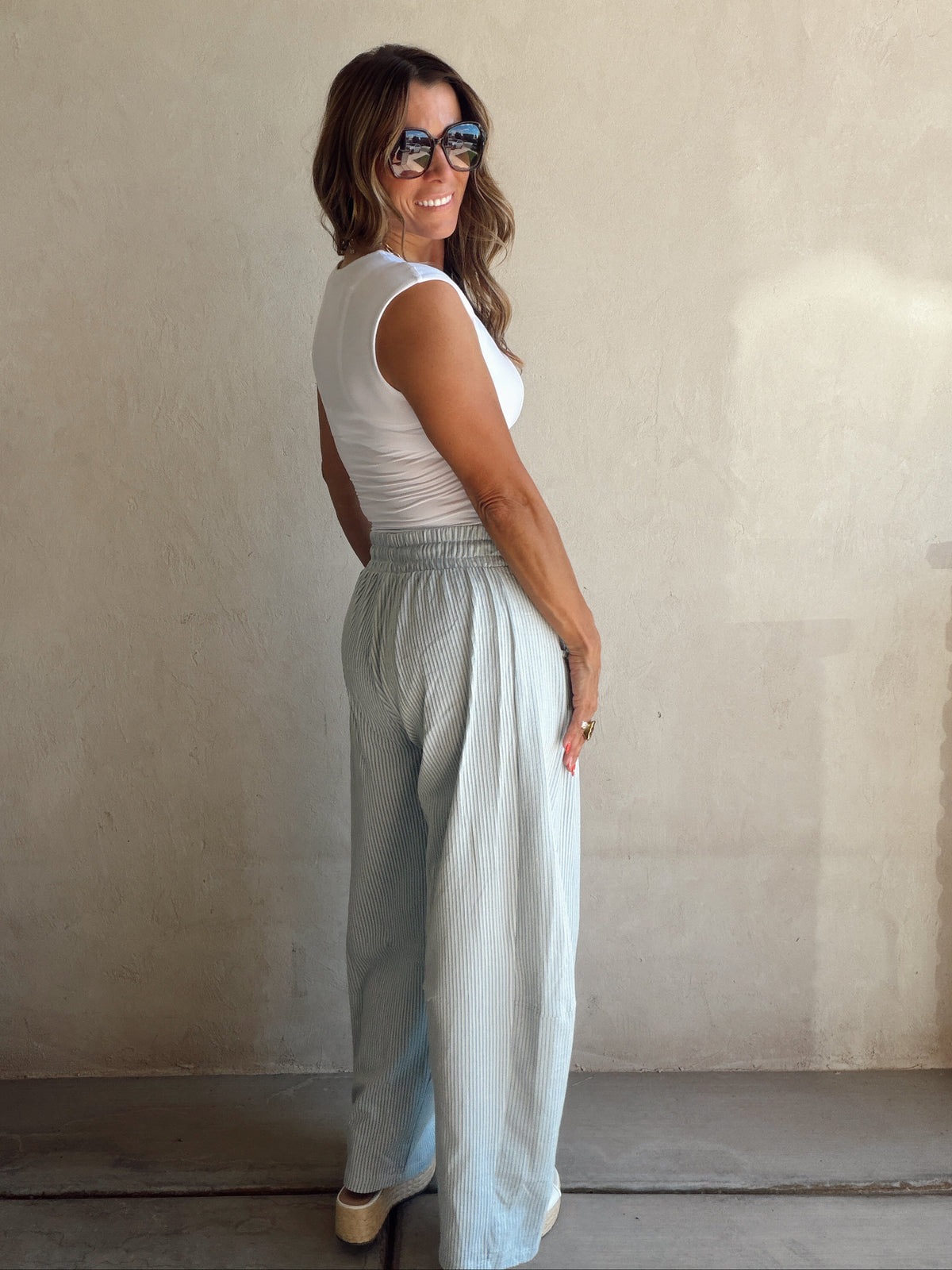 Stella Striped Barrel Pants in Blue