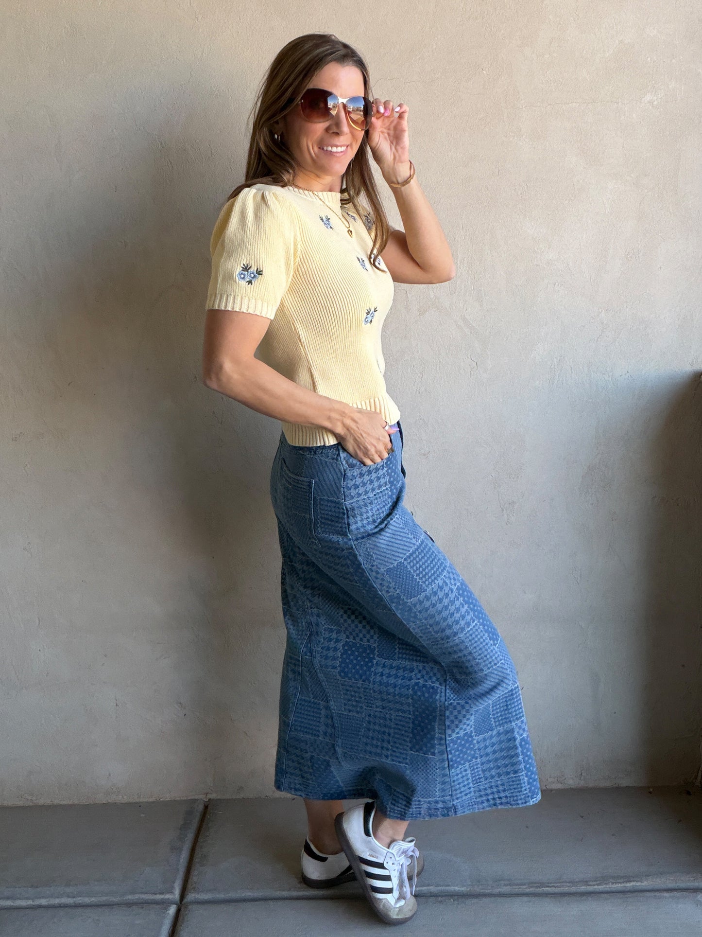 Nicoletta Patchwork Denim Skirt
