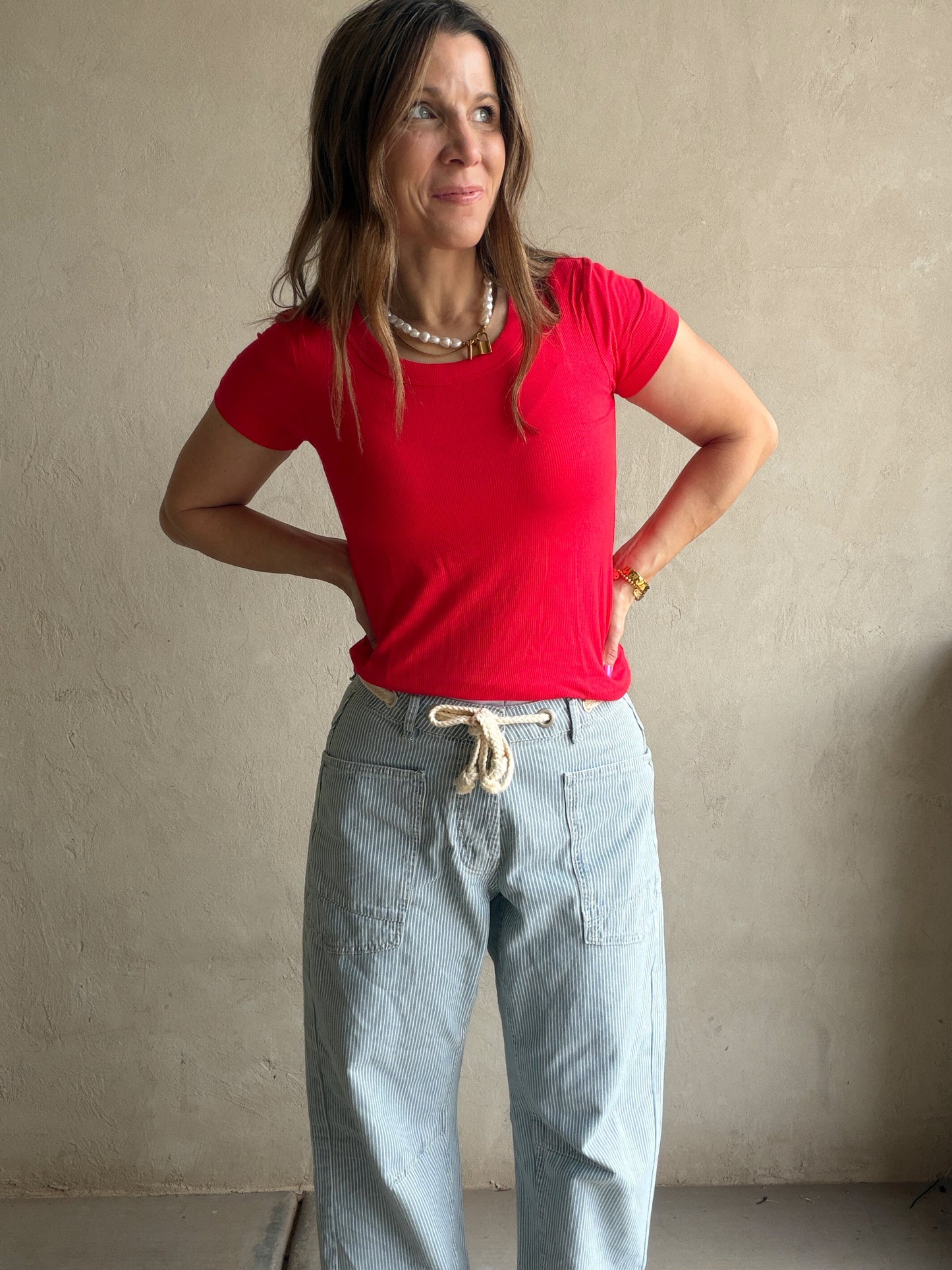 Sonny Ribbed Top in Red