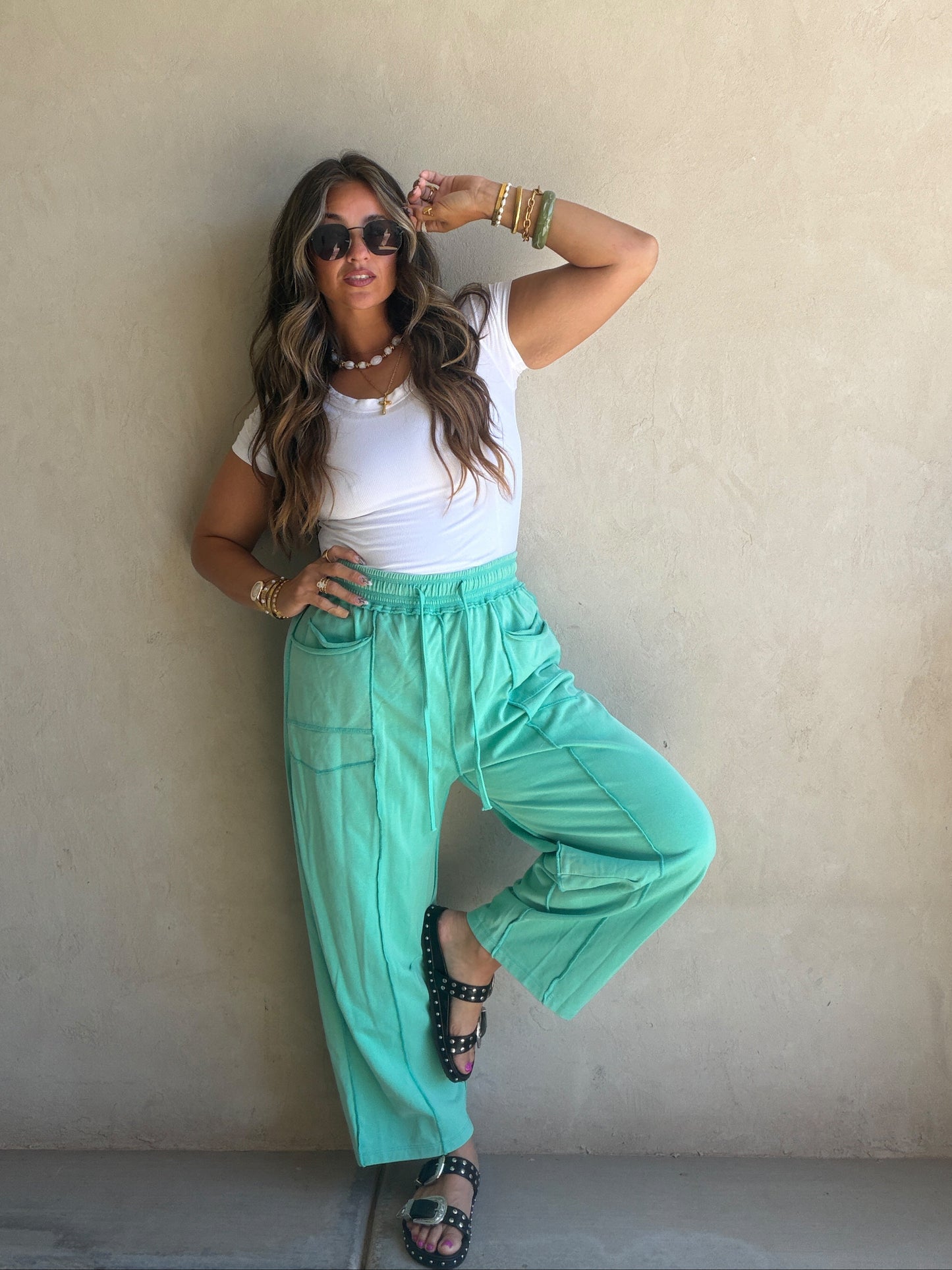 Heather Barrel Sweats in Teal
