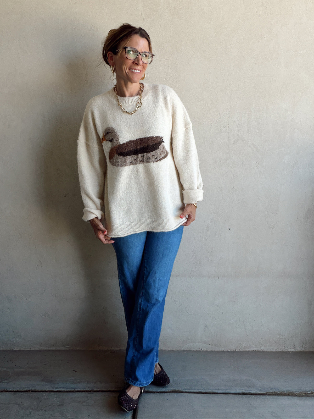 Mallory Mallard Duck Sweater in Cream