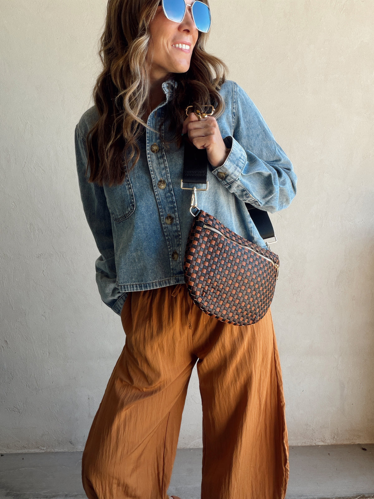 Betty Crossbody Bag in Cognac, Dark Brown, & Black