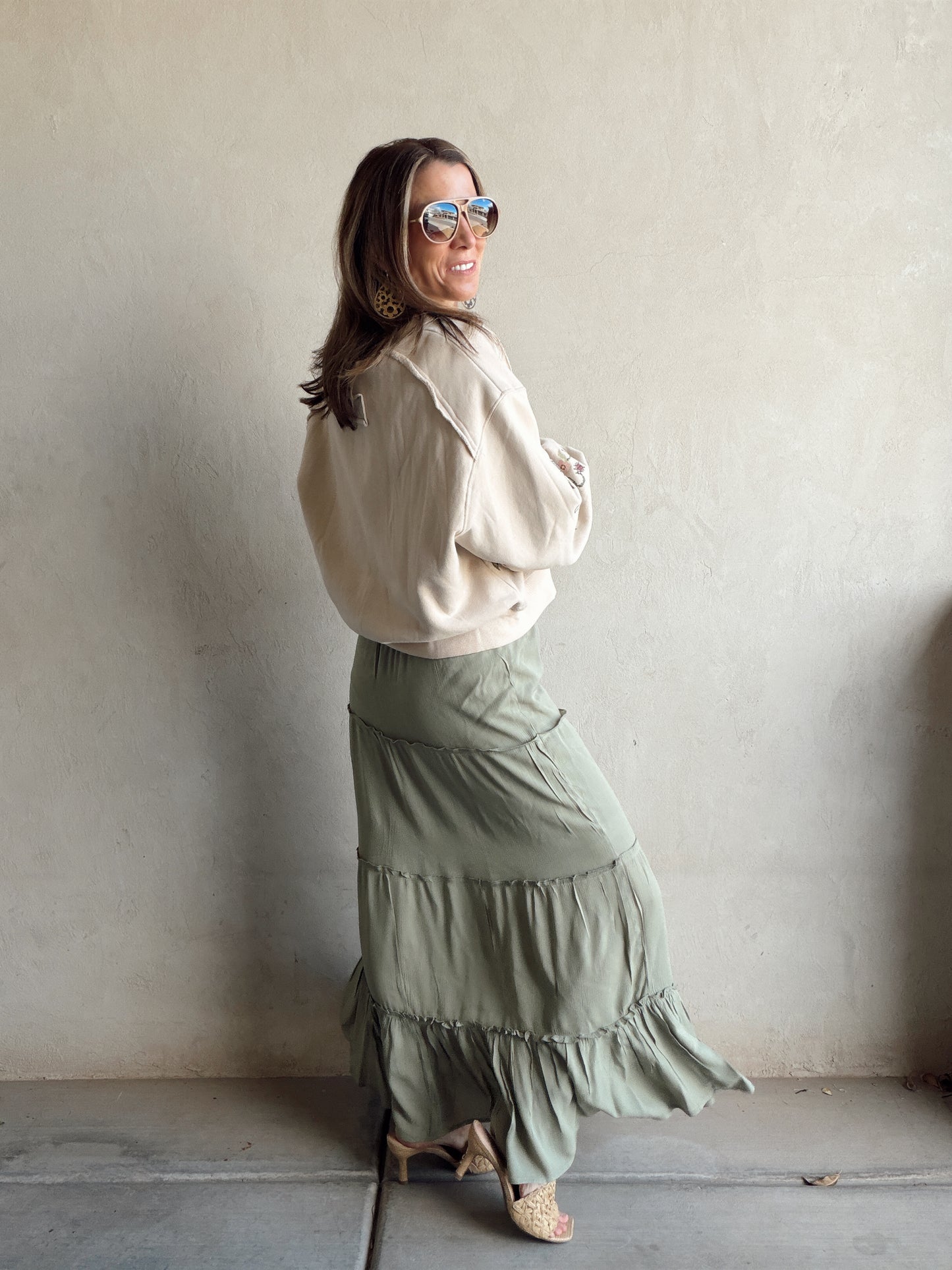 Terry Maxi Skirt in Green