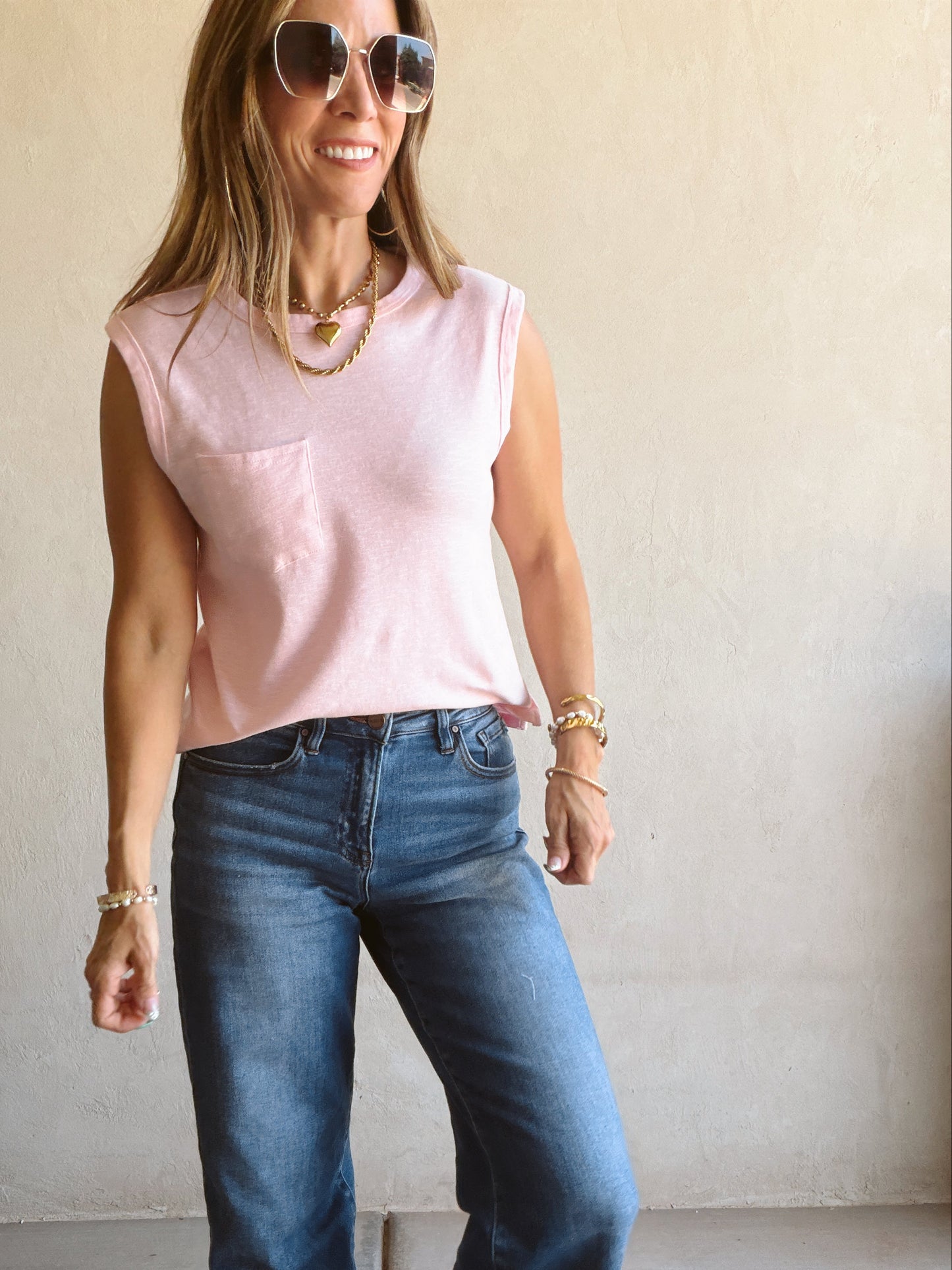 Wren Sleeveless Tank in Pink