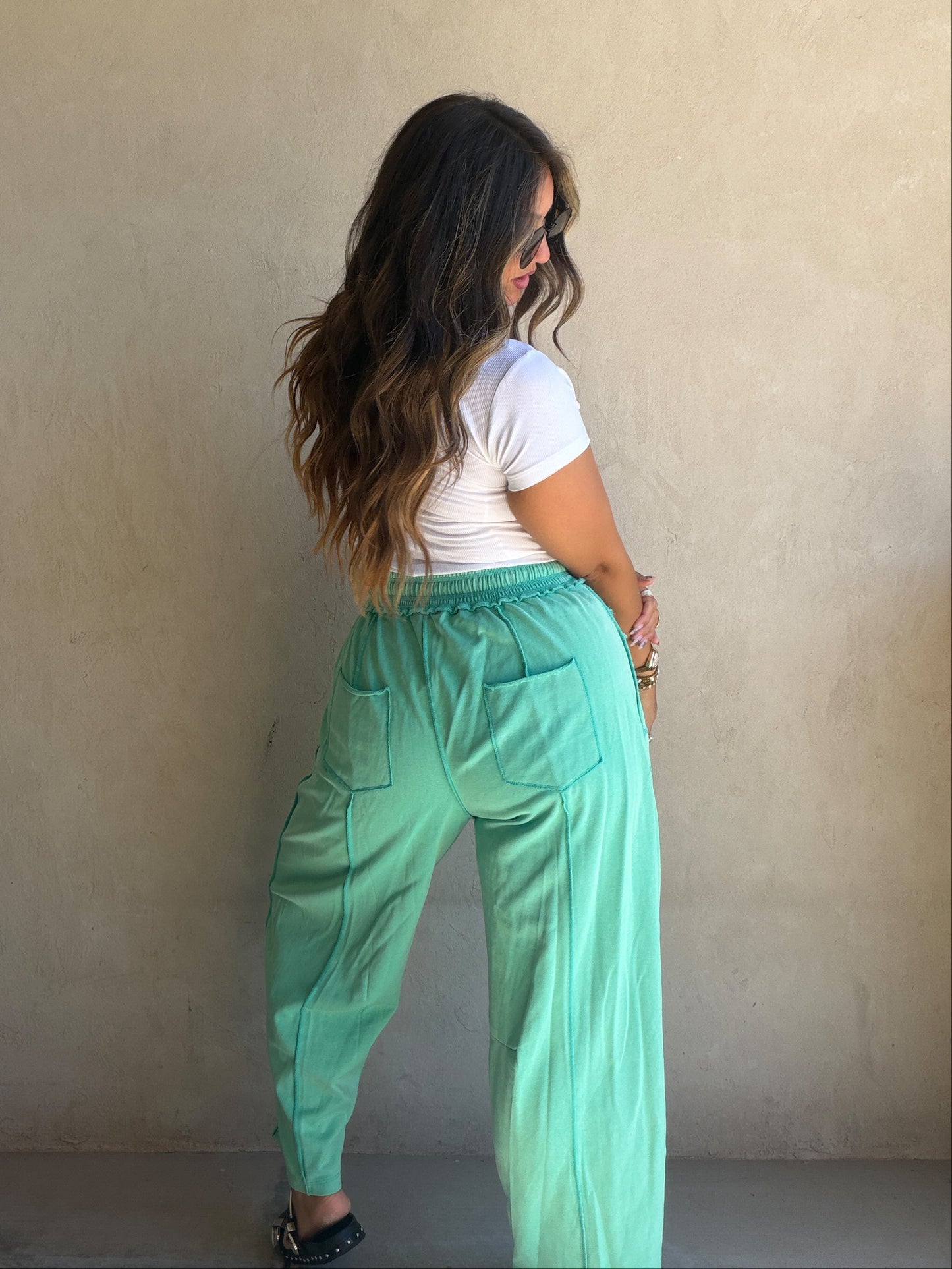 Heather Barrel Sweats in Teal