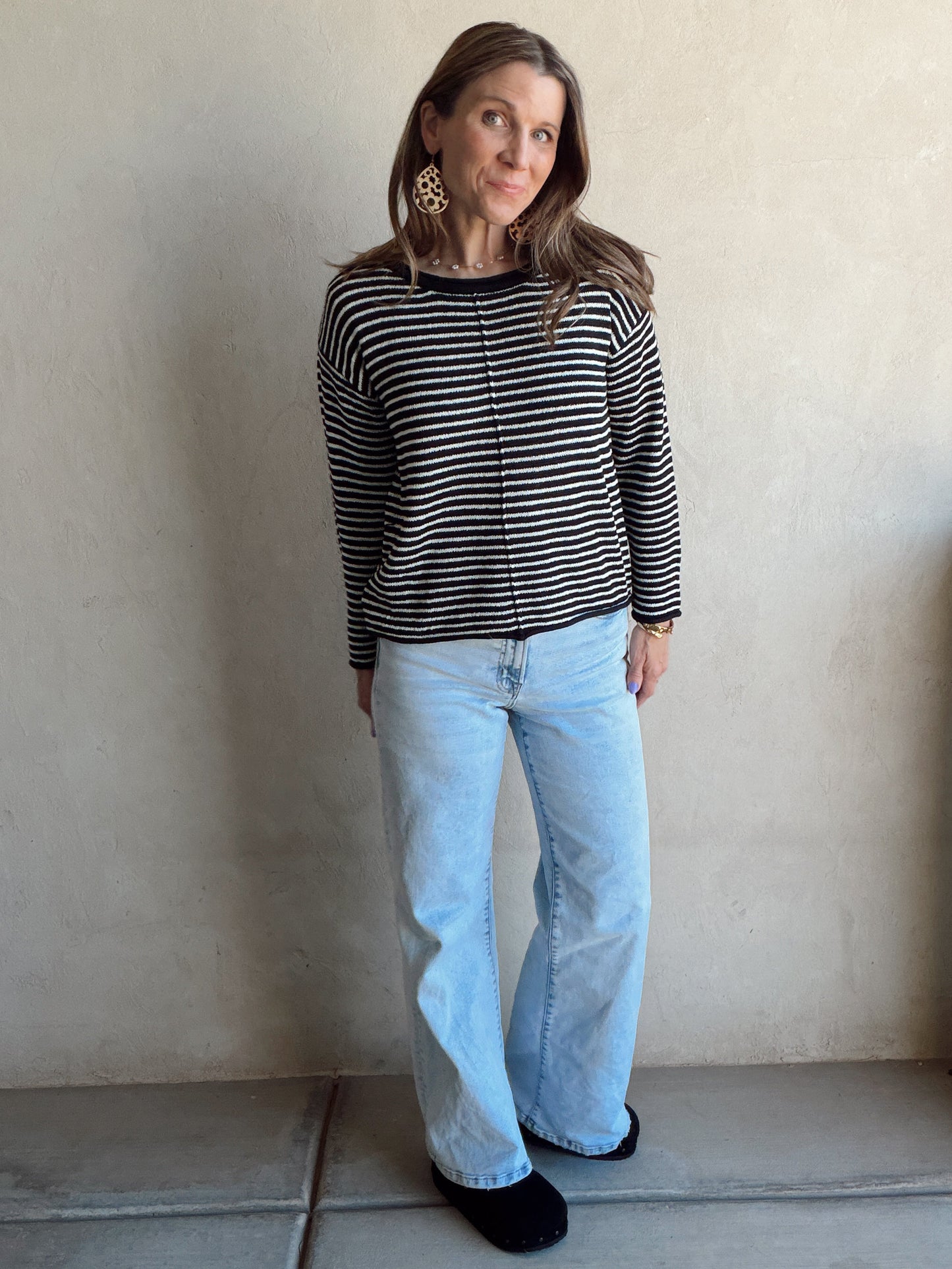 Maddie Stripe Sweater in Black & Ivory