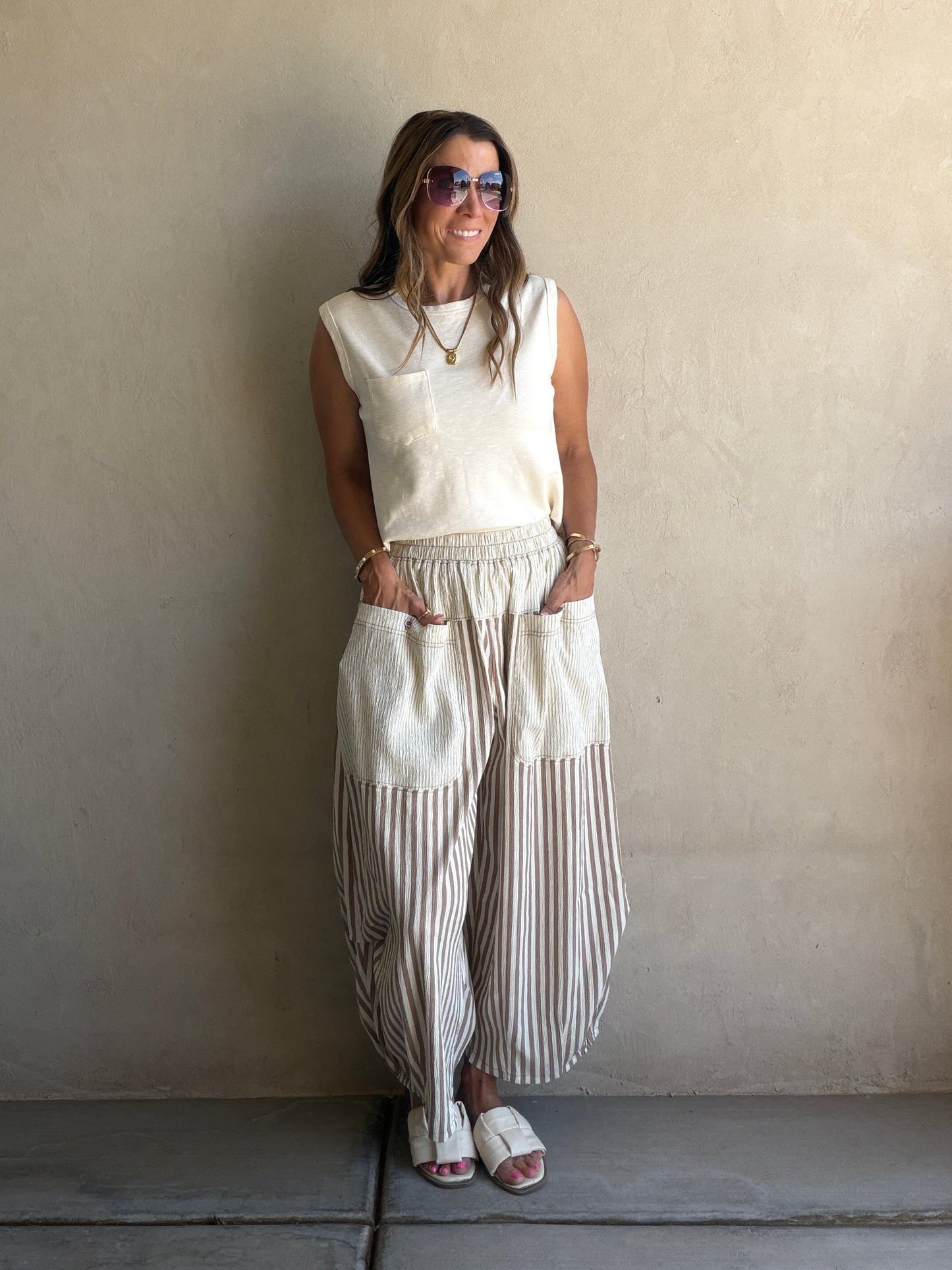 Charley Striped Parachute Pants in Mocha & Cream