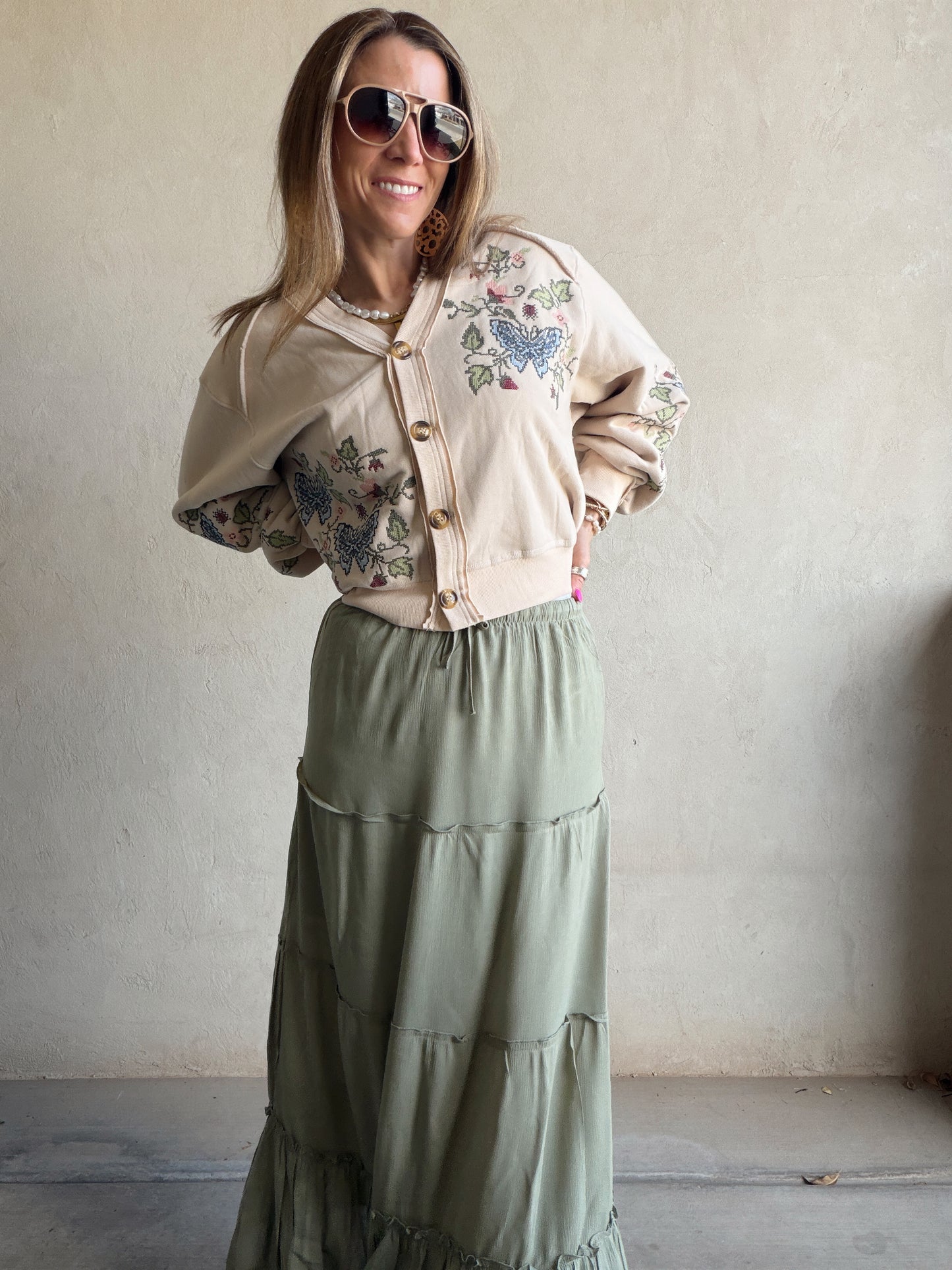 Terry Maxi Skirt in Green