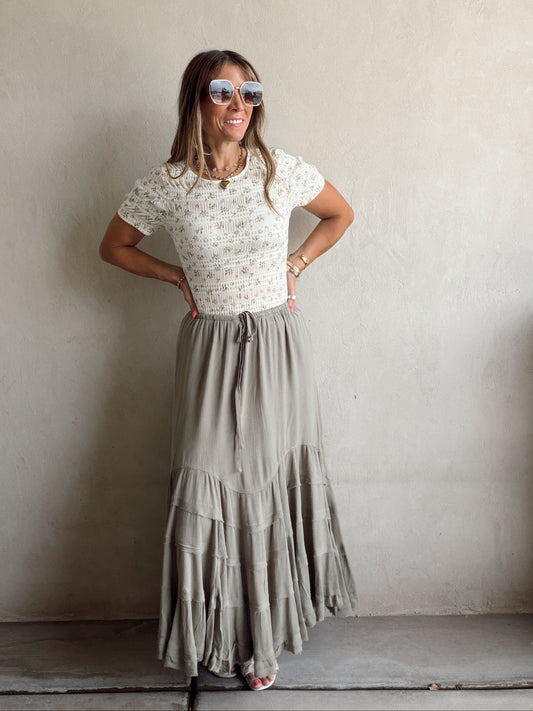 Paisley Boho Skirt in Olive