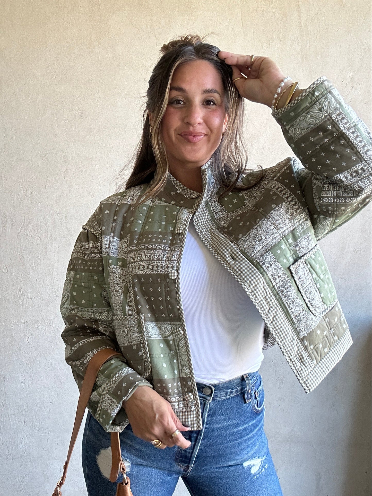 Brylee Quilted Bandana Jacket in Green