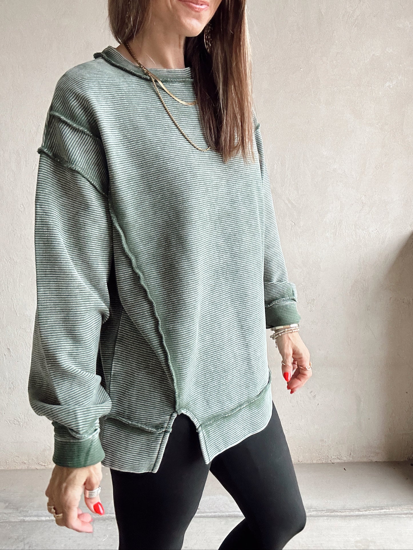 Darla Double Ribbed Pullover in Green