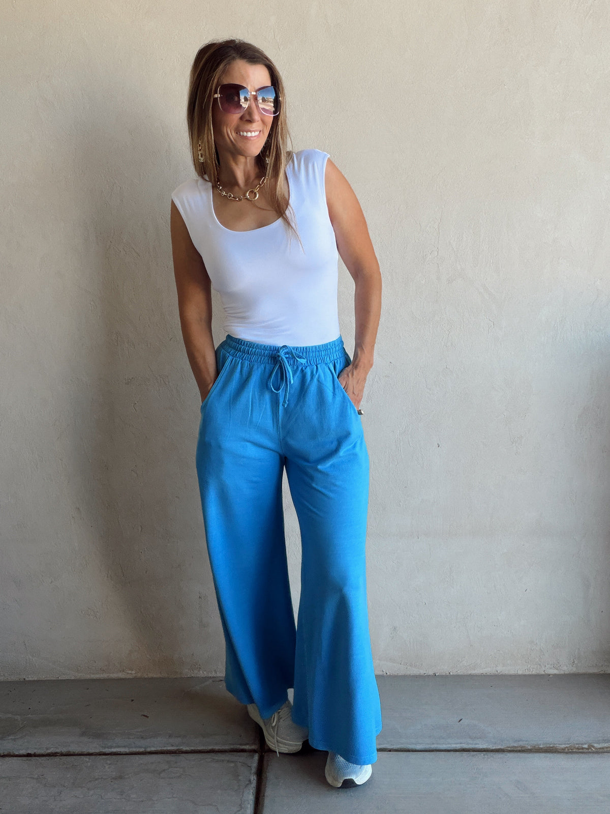 Myra Wide Leg Sweats in Bright Blue