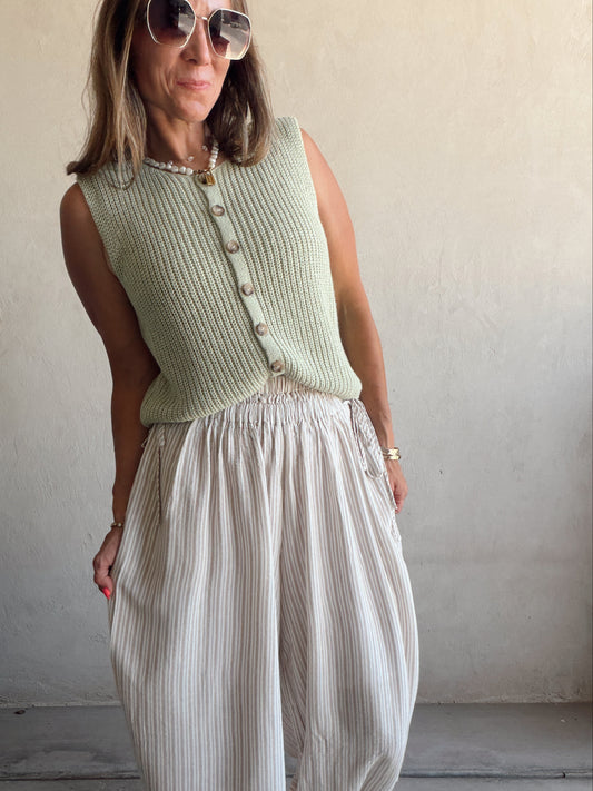 Sherry Striped Parachute Pants in Mocha & Ivory