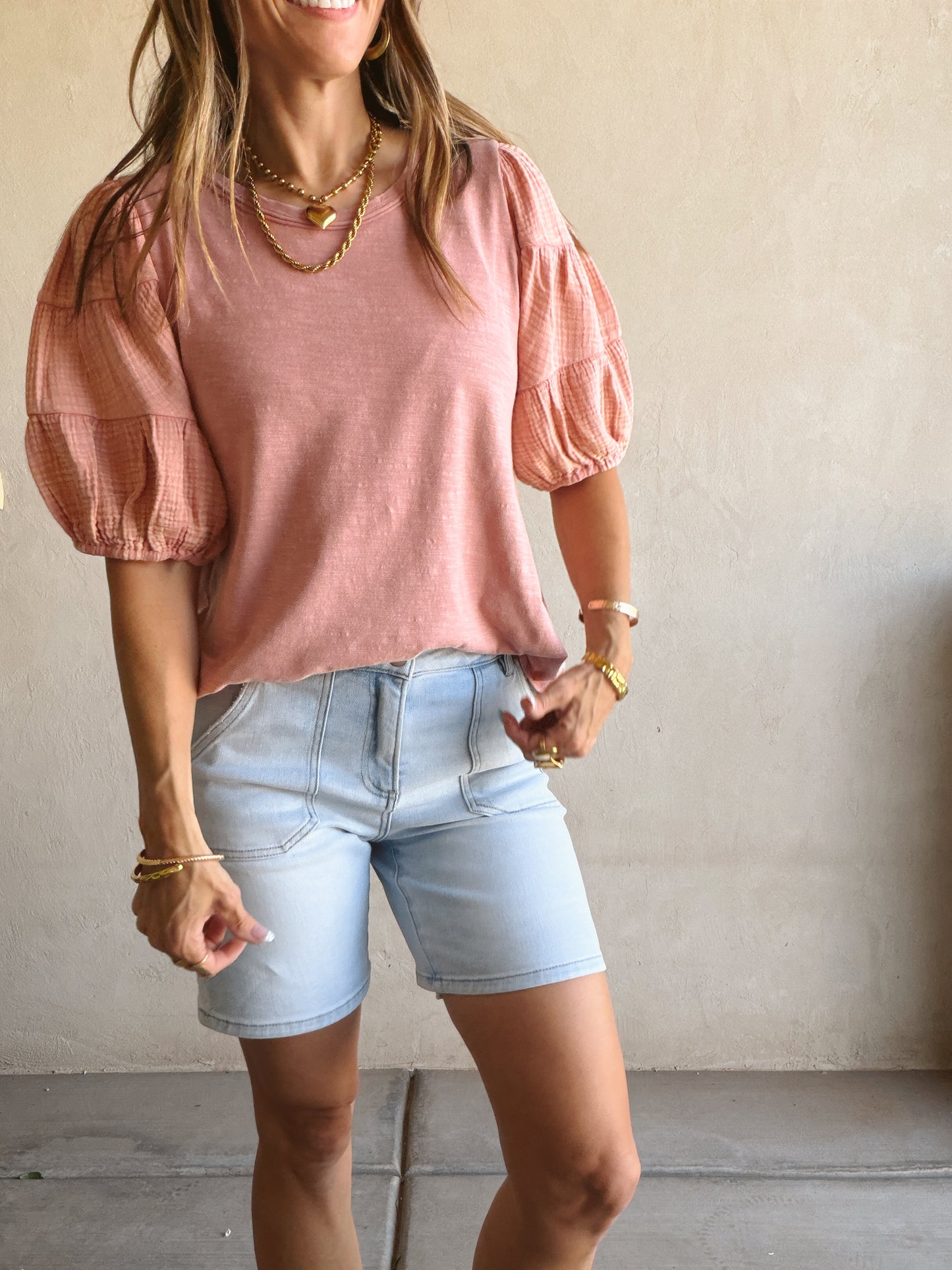 Jenny Gauze Sleeve Top in Dusty Rose