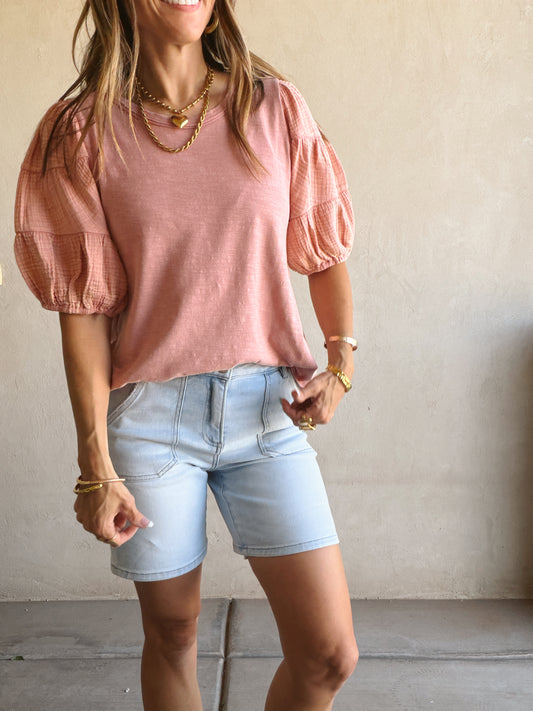 Jenny Gauze Sleeve Top in Dusty Rose