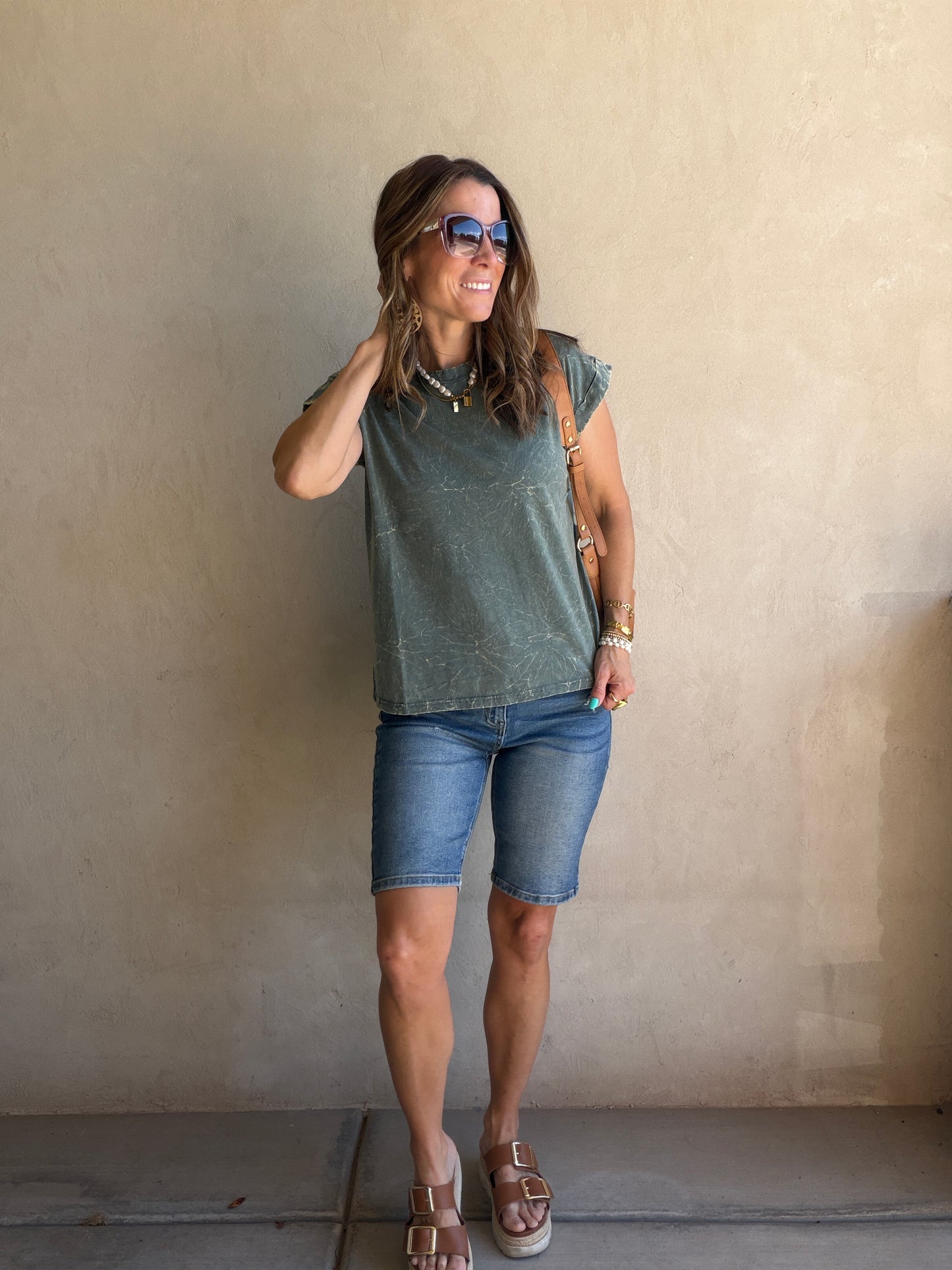 Amber Mineral Washed Top in Forest