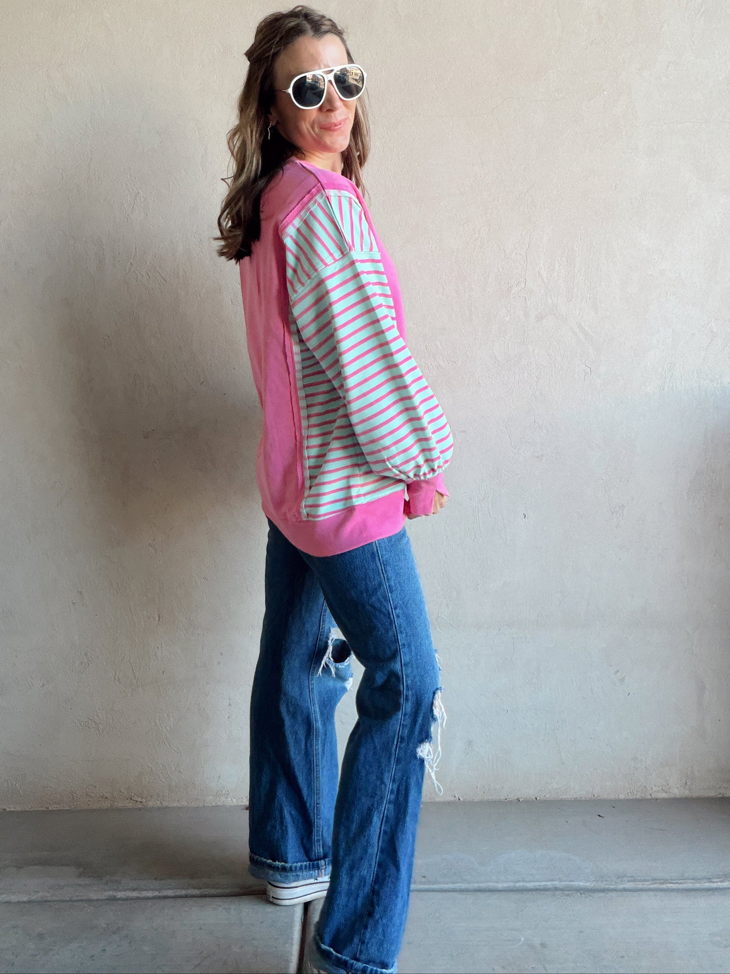 Perry Striped Top in Pink & Turqouise