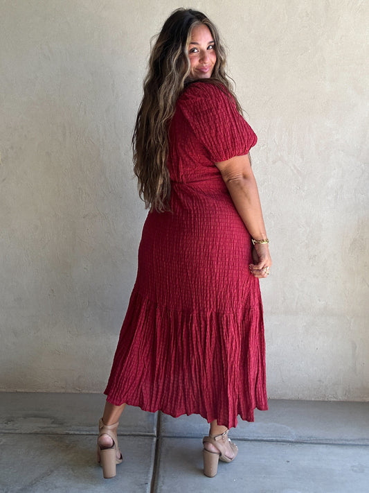 Kendra Textured Dress in Crimson