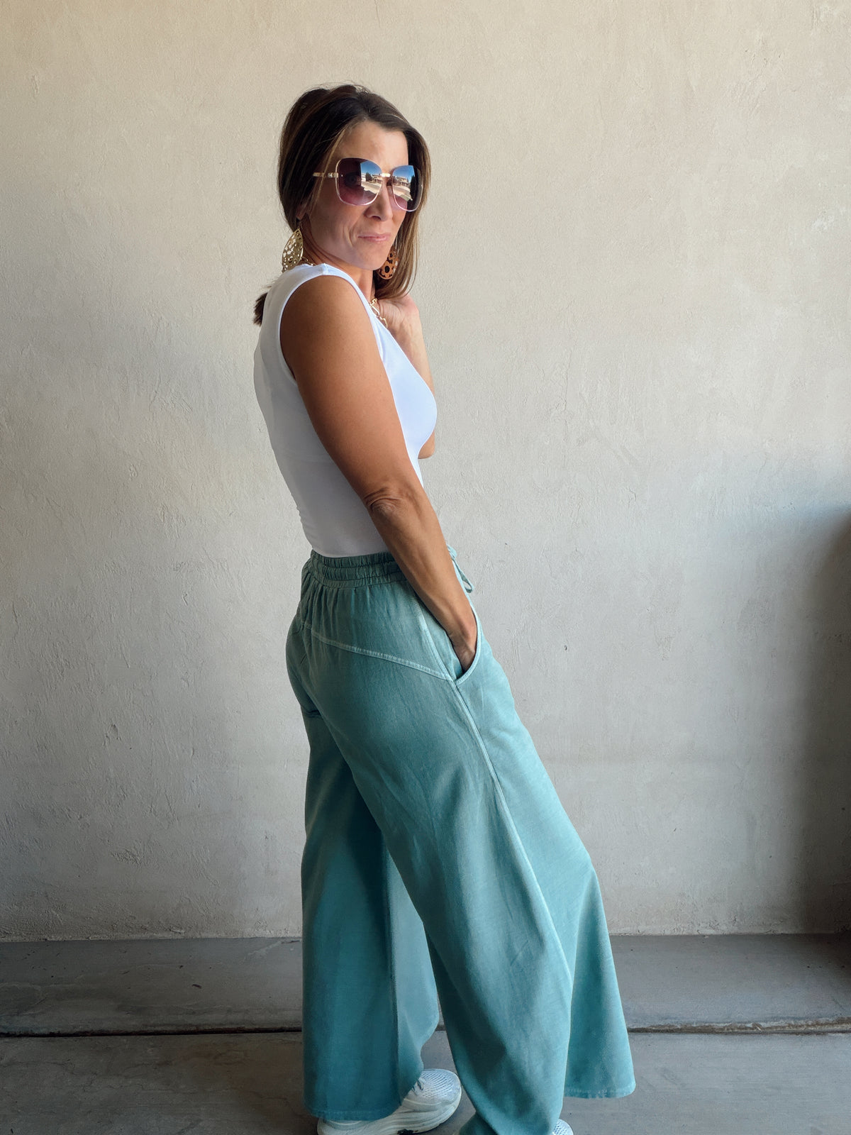 Myra Wide Leg Sweats in Ash Jade