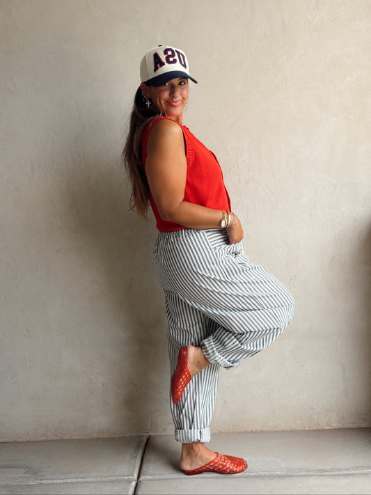 Jess Pants in Dark Green & White