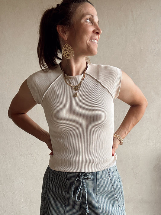 Erin Ribbed Top in Oatmeal